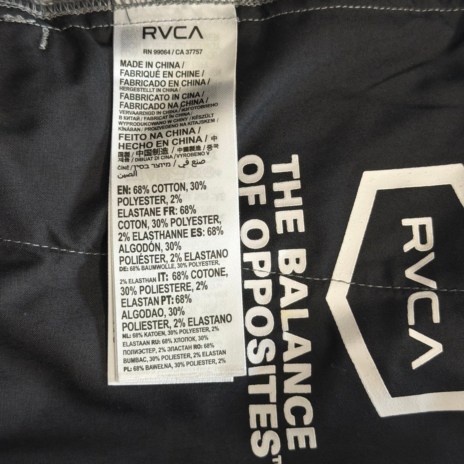 RVCA Week-End Pant Men's 40"x34" Straight Fit Stretch Fabric Smoke Gray