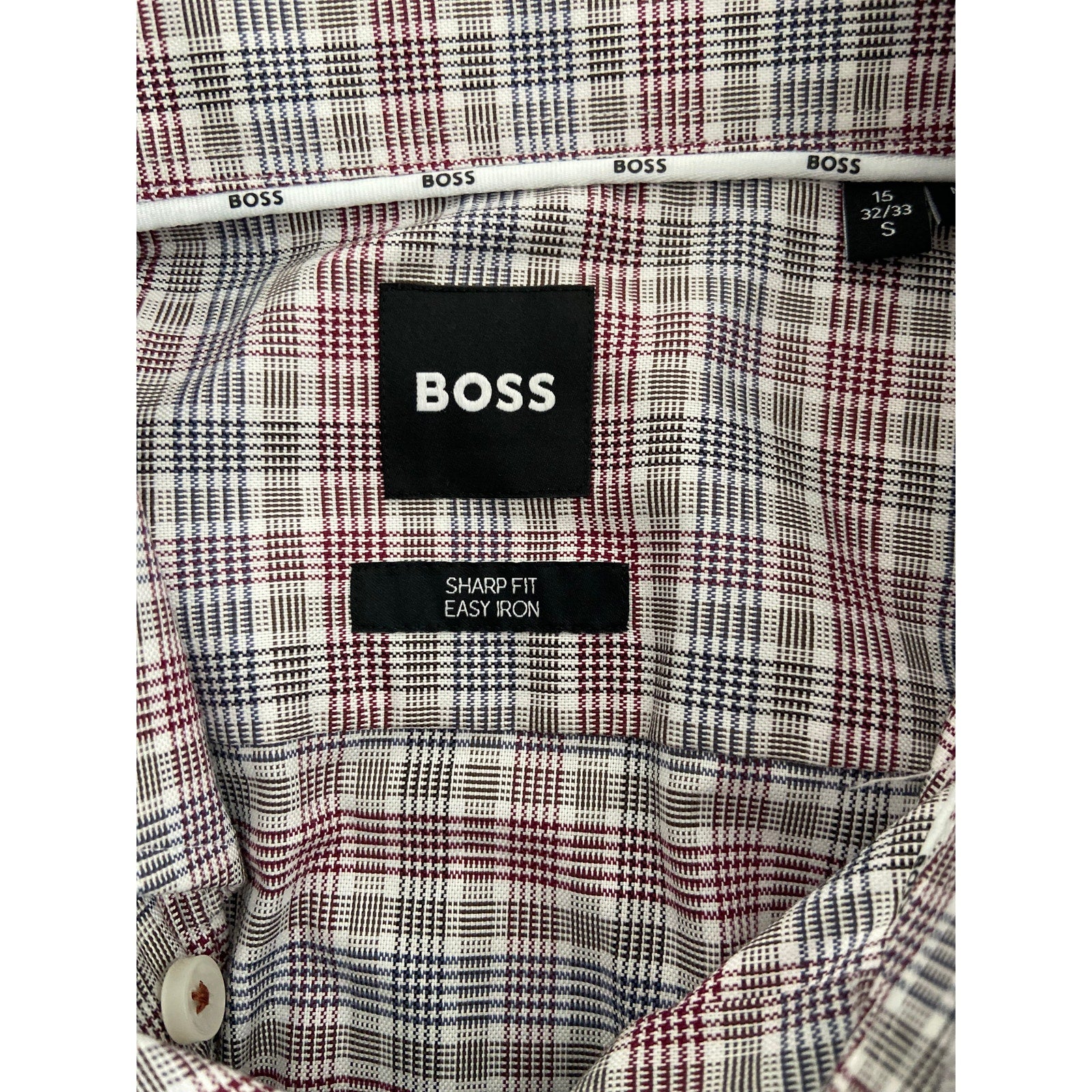 Boss Dress Shirt Men's Small 15-32/33 Sharp Fit Stretch Red & Black Plaid