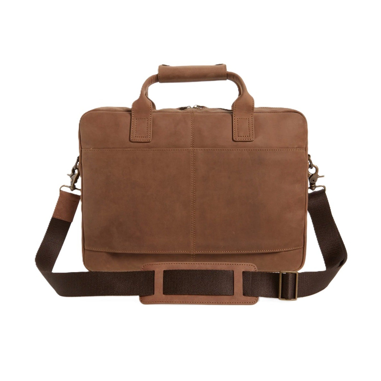 Johnston & Murphy Briefcase Oil-Tanned Leather Adj Crossbody Strap Tan NEW