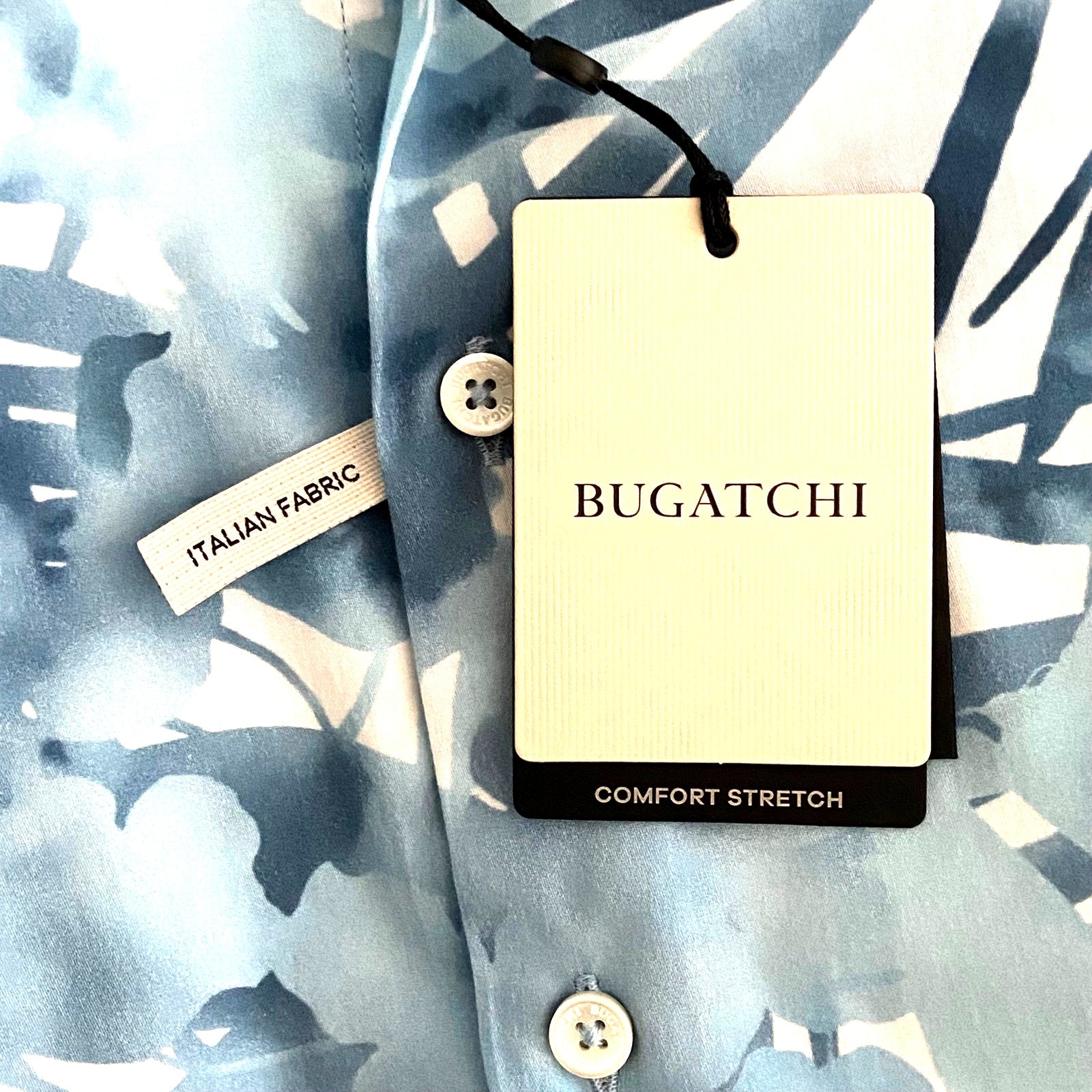 Bugatchi Shirt Men's Large Classic Fit Button-Up Short Sleeve Blue Floral