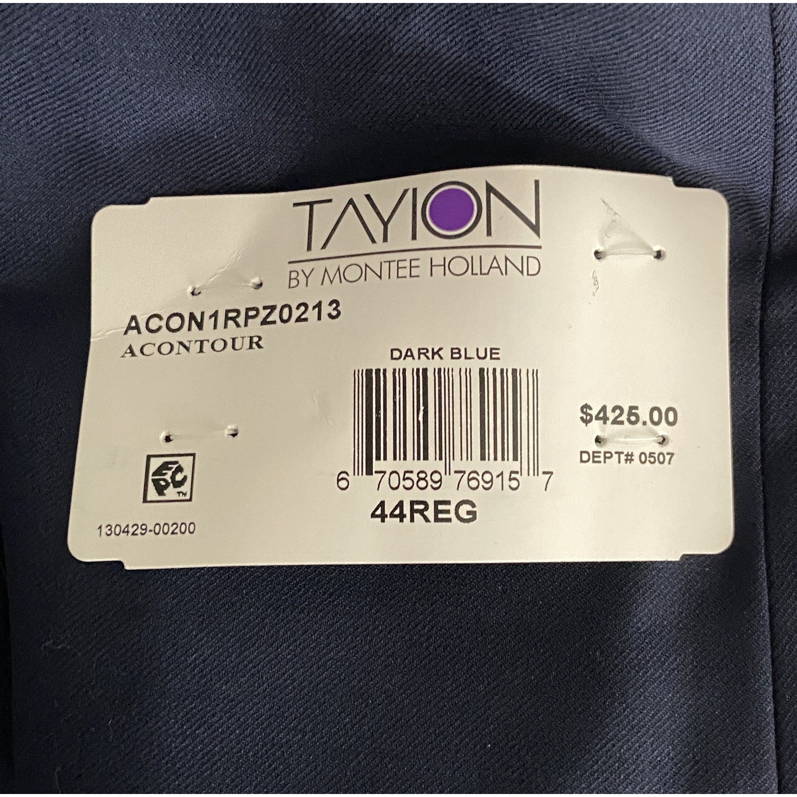 Tayion Suit Jacket Men's 44 Regular Acountour Peak Lapel Navy Blue