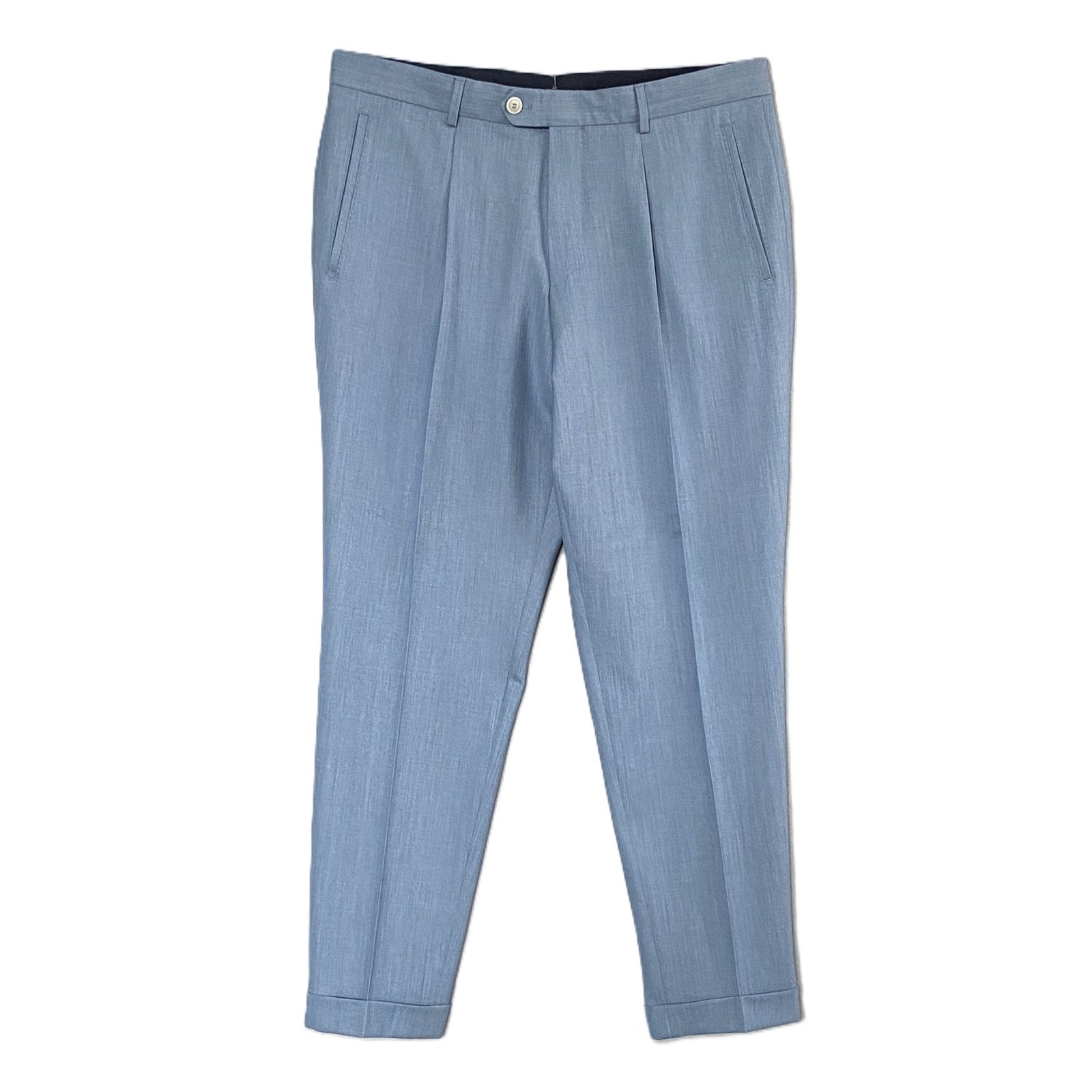 Boss Dress Trousers Men's 38x32 Wool/Silk/Linen Blend Pleated Cuffed Blue