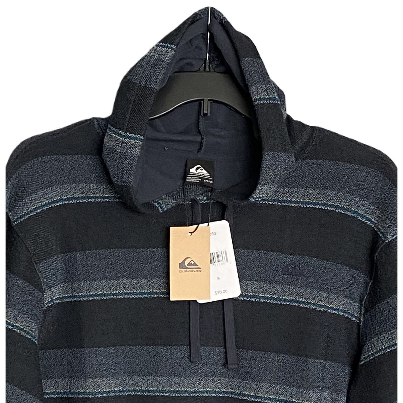 Quiksilver Pullover Hoodie Long Sleeve Men's Small Drawstring Blue Stripe