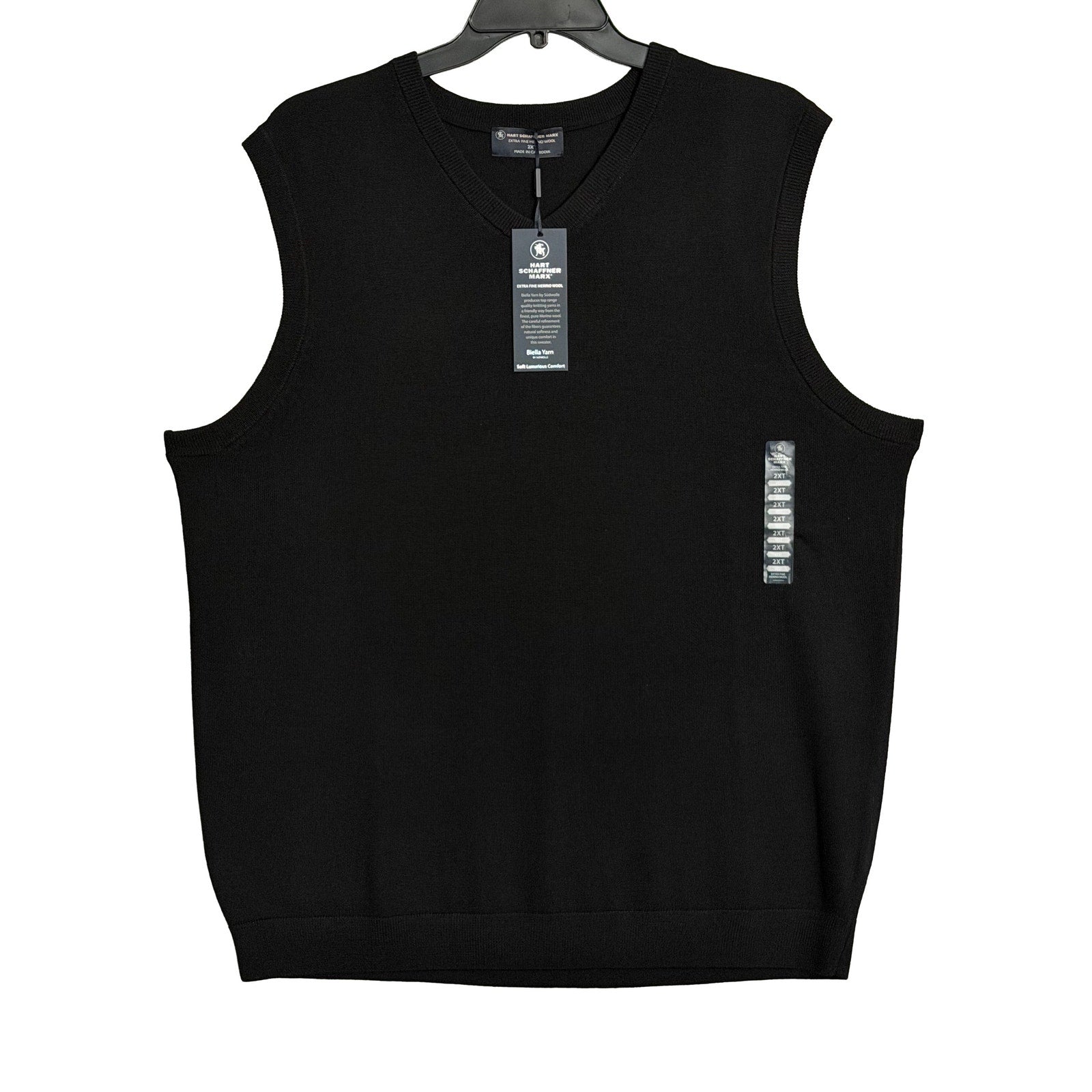 Hart Schaffner Marx Sweater Vest Men's 2XT Big & Tall V-Neck Wool Black NWT
