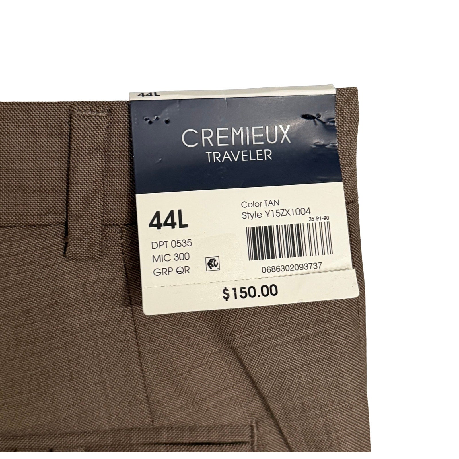 Daniel Cremieux Dress Pant Men's 44L Traveler Raw Hem Comfort Waist Tan