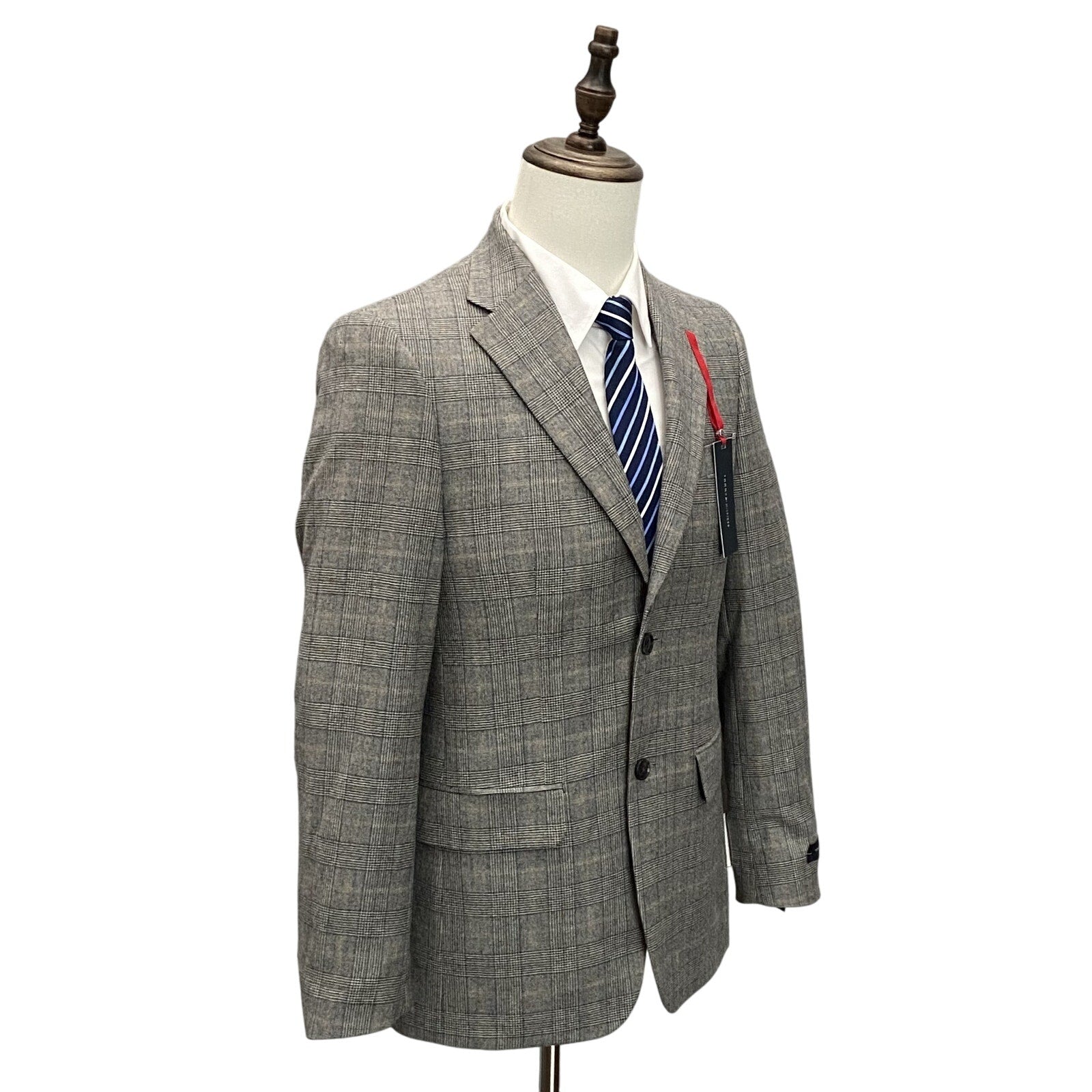 Tommy Hilfiger Men's 36 Regular Suit Jacket Modern Fit Wool Grey Camel Plaid