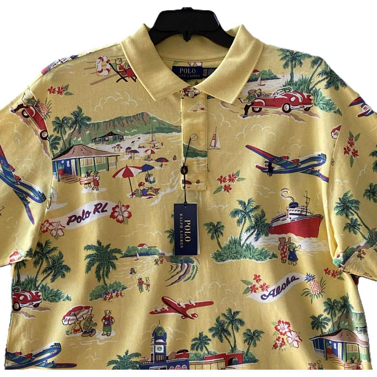 Polo Ralph Lauren Shirt Men's 2XB Big & Tall Polo Yellow Tropical Print