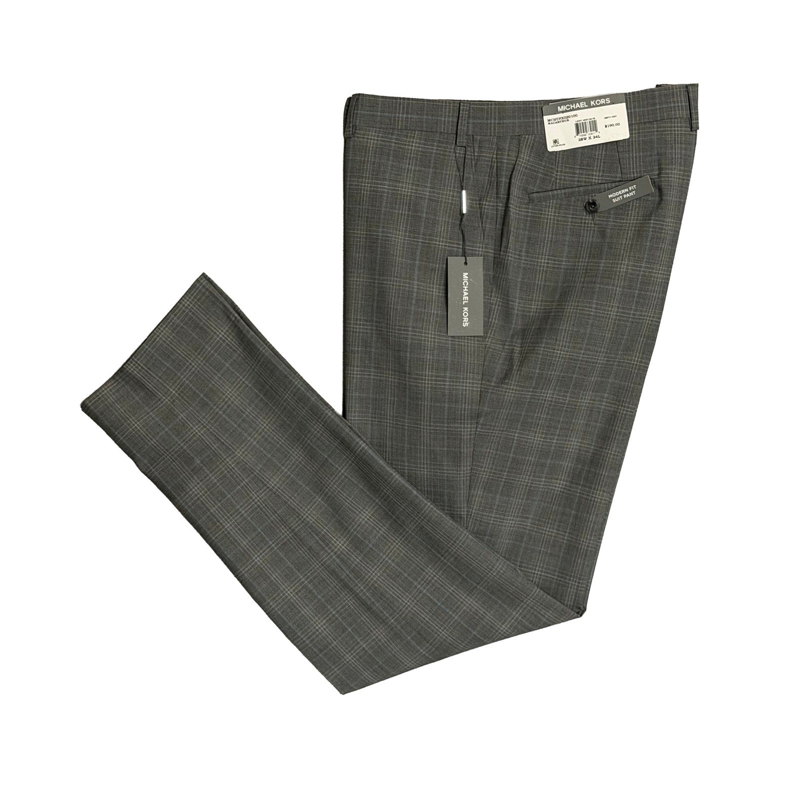 Michael Kors Suit Pants Men's 38"x34" Modern Fit Wool Blend Light Grey/Blue Check