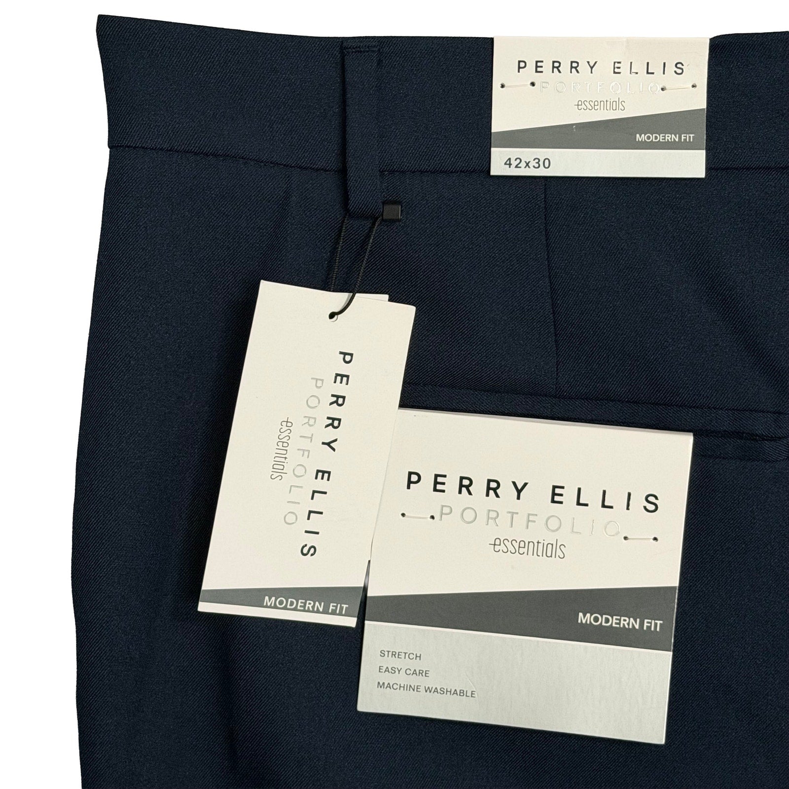 Perry Ellis Portfolio Pants Men's 42"x30" Dress Pants Modern Fit Dark Blue
