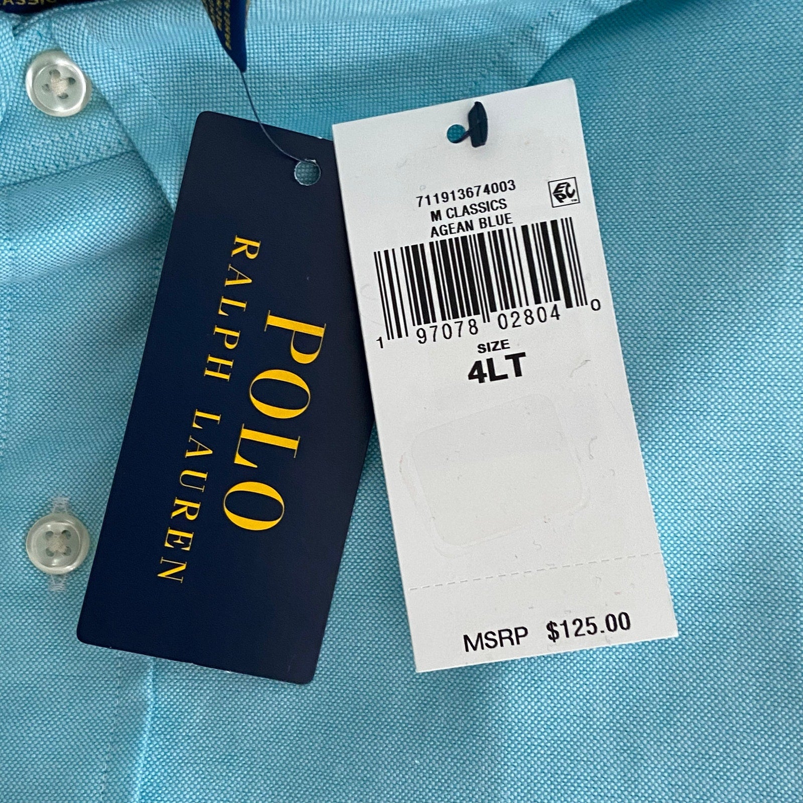 Polo Ralph Lauren Shirt Men's 4XLT Big & Tall Classic Fit Oxford Agean Blue