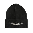 Armani Exchange Milano / New York Knit Beanie One Size Folded Cuff Black