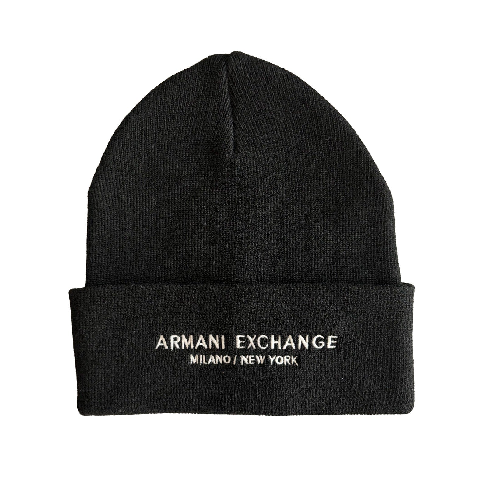 Armani Exchange Milano / New York Knit Beanie One Size Folded Cuff Black