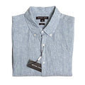 Michael Kors Linen Shirt Men's XL Slim Fit Short Sleeve Blue/White Pinstripe
