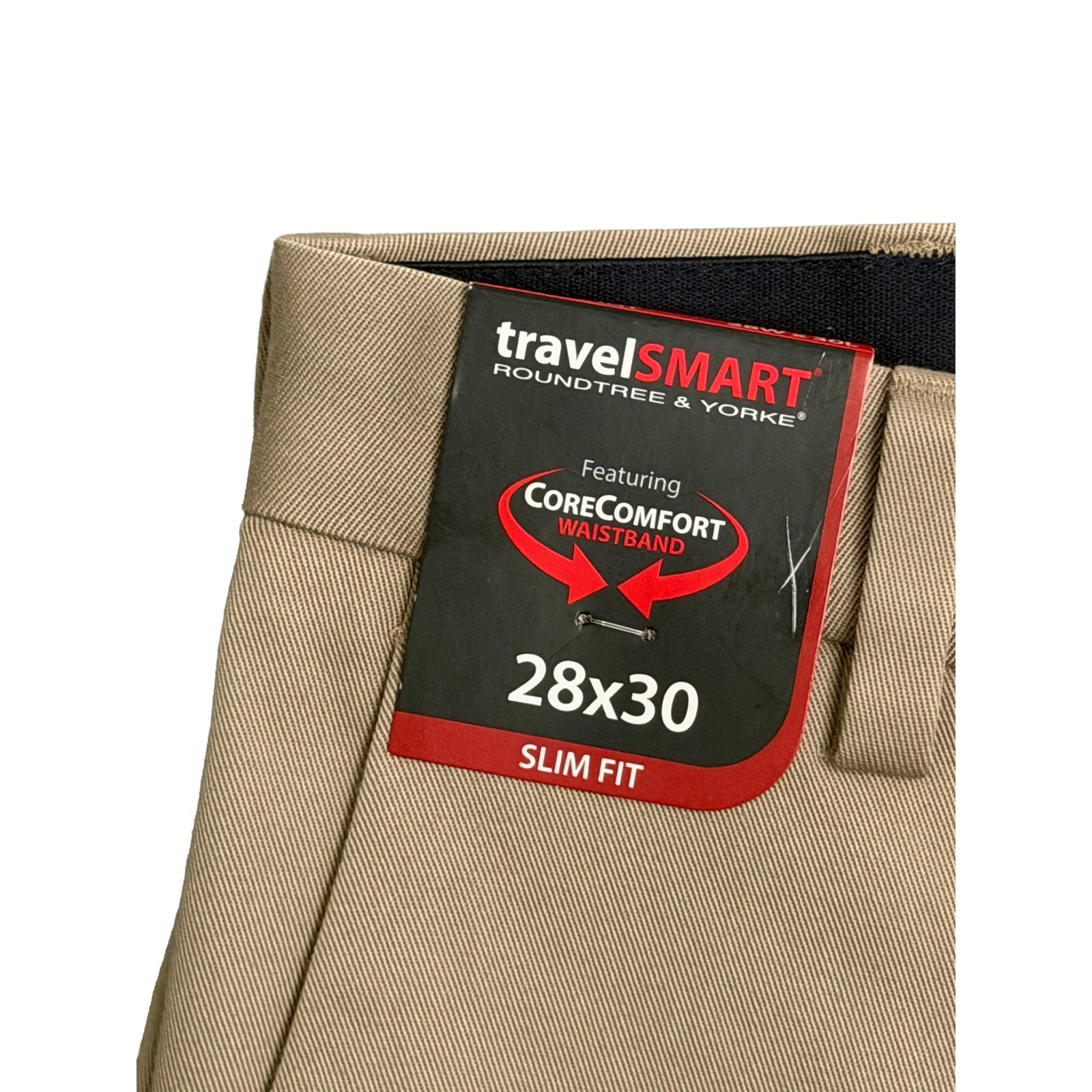 Roundtree & Yorke Pants Men's 28"x30" TravelSmart Slim Fit Stretch Taupe