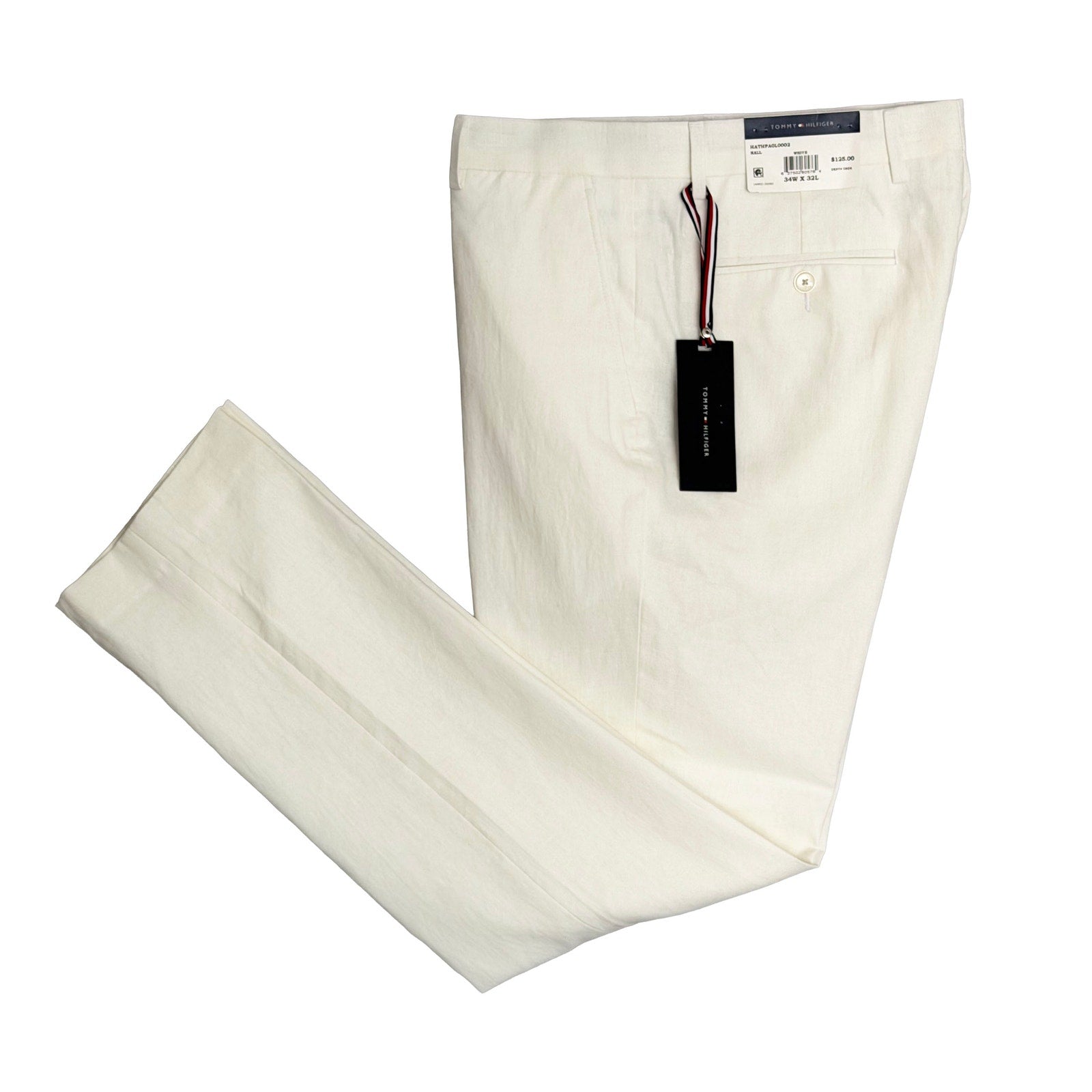 Tommy Hilfiger Dress Pants Men's 34"x32" Linen Blend Flat Front White