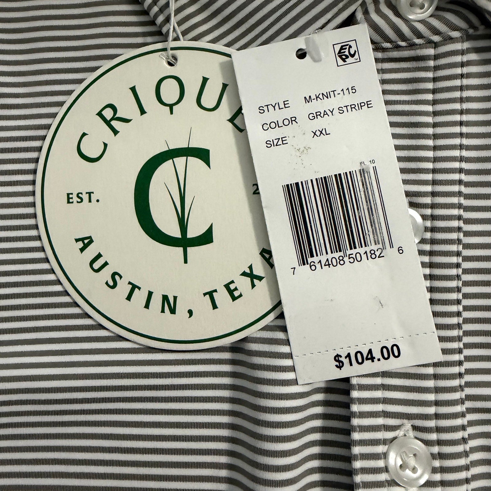 Criquet Polo Shirt Men's XXL Short Sleeve Stretch Fabric Grey Stripe
