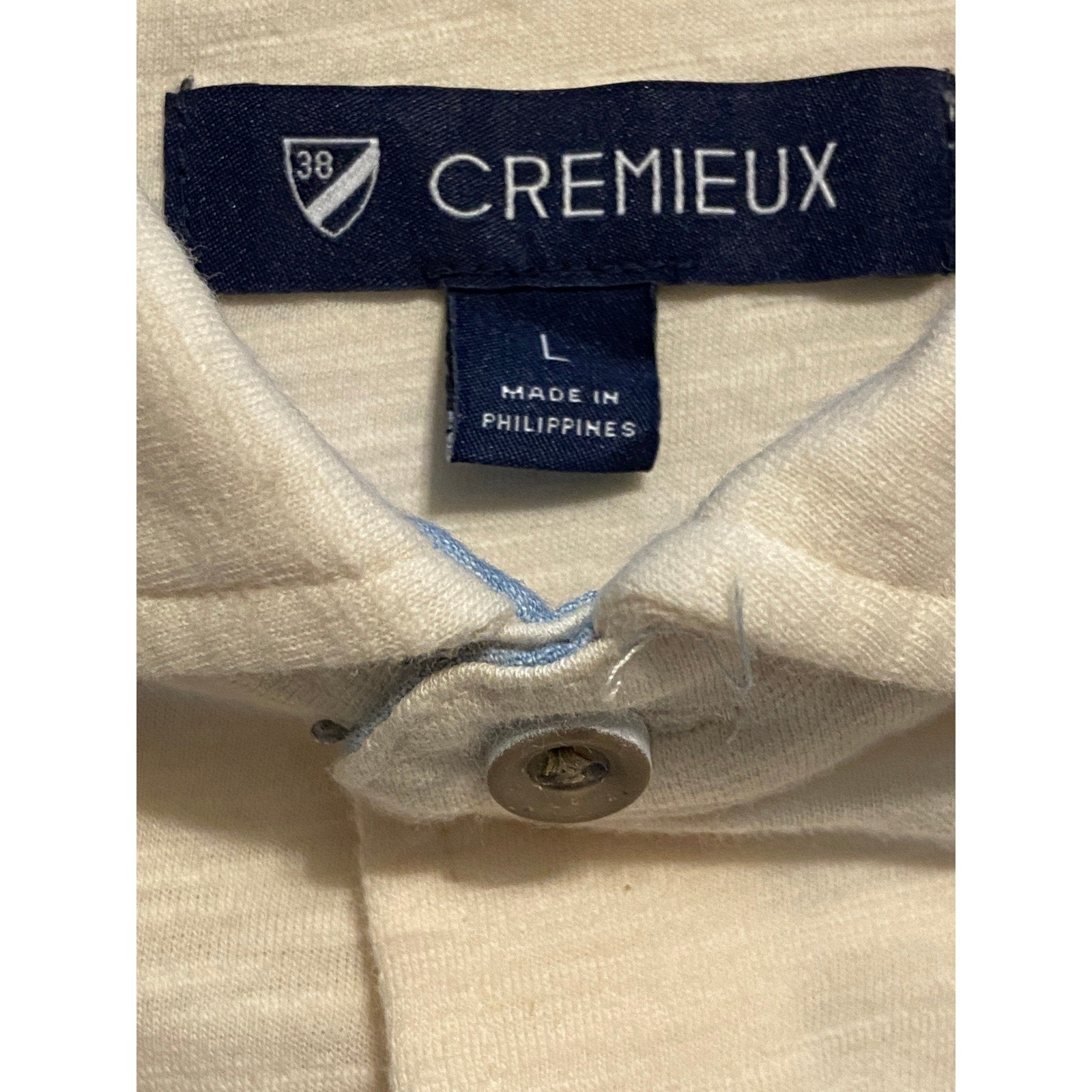 Daniel Cremieux Shirt Men's Large Long Sleeve Polo Shirt Cream Blue Stripe