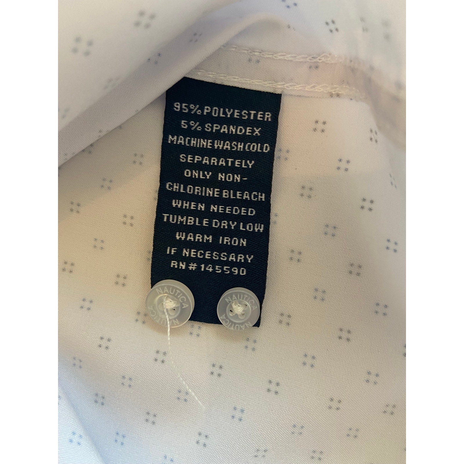 Nautica Dress Shirt Men's 14-14.5 32/33 Performance Slim Fit White Blue Dot NEW