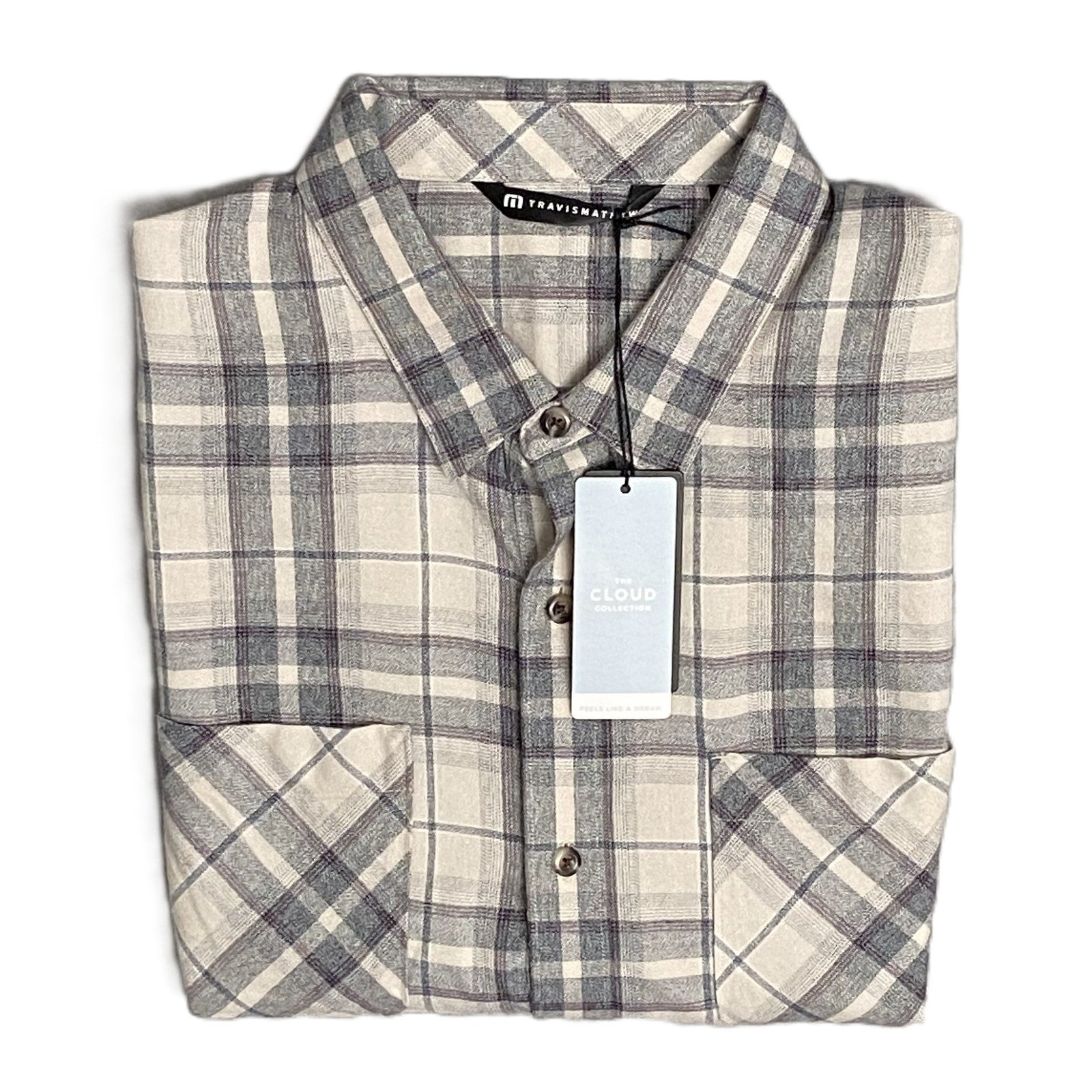 Travis Mathew Flannel Shirt Men's Small Cloud Collection Gray Plaid