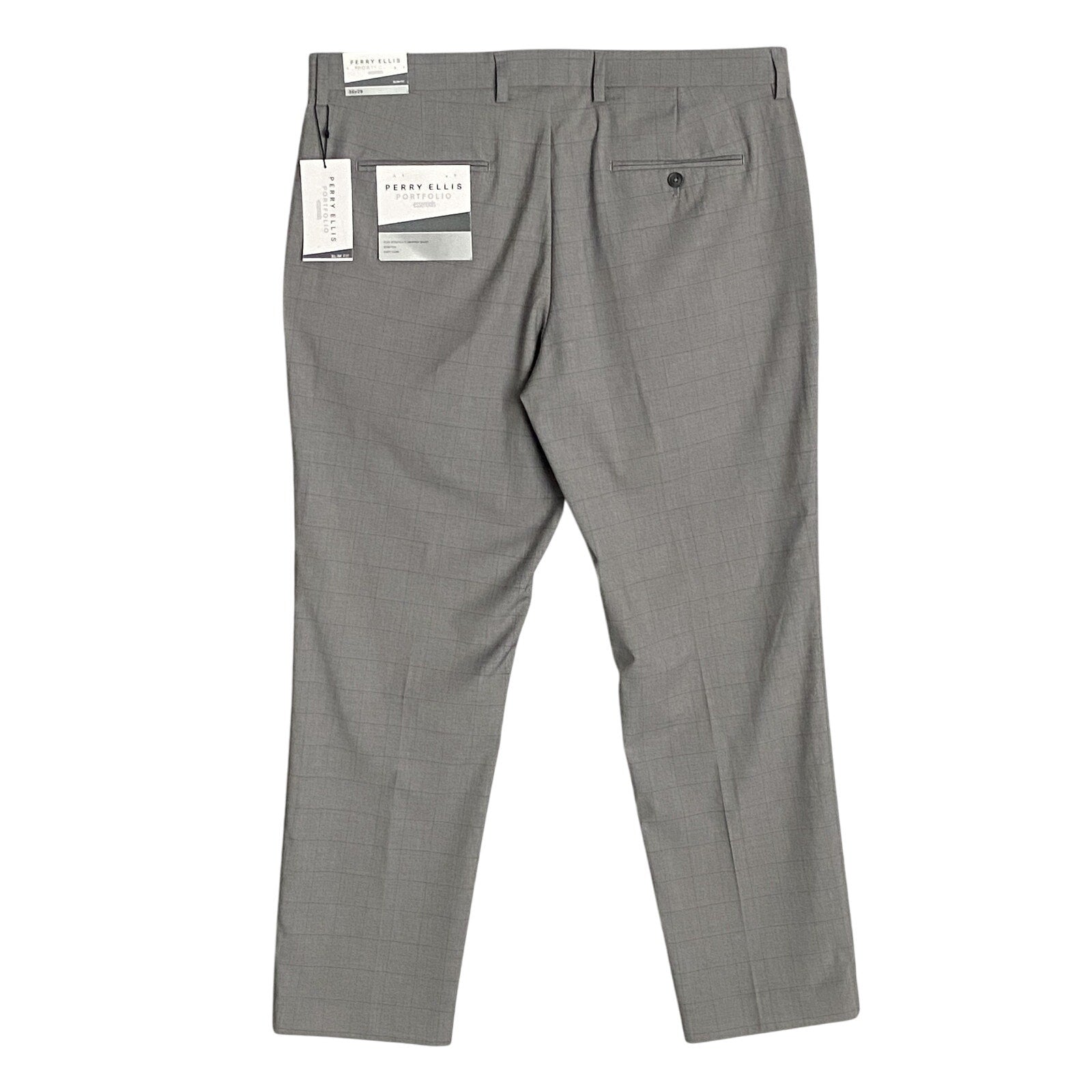 Perry Ellis Portfolio Pants Men's 36x29 Dress Pant Slim Fit Grey Window Pane NEW