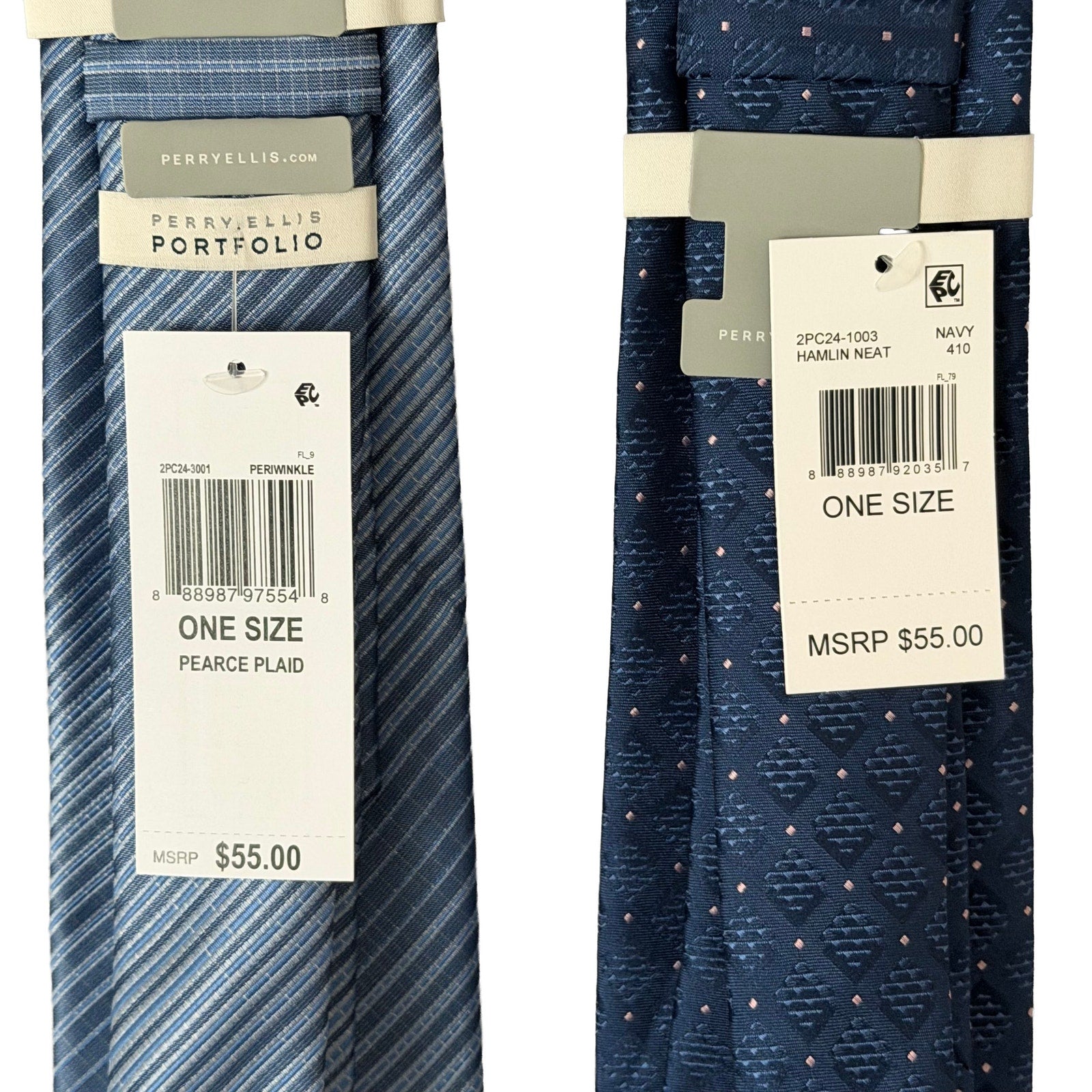 Perry Ellis Tie Lot of 2 Classic Width and Length Pearce Plaid & Hamlin Heat