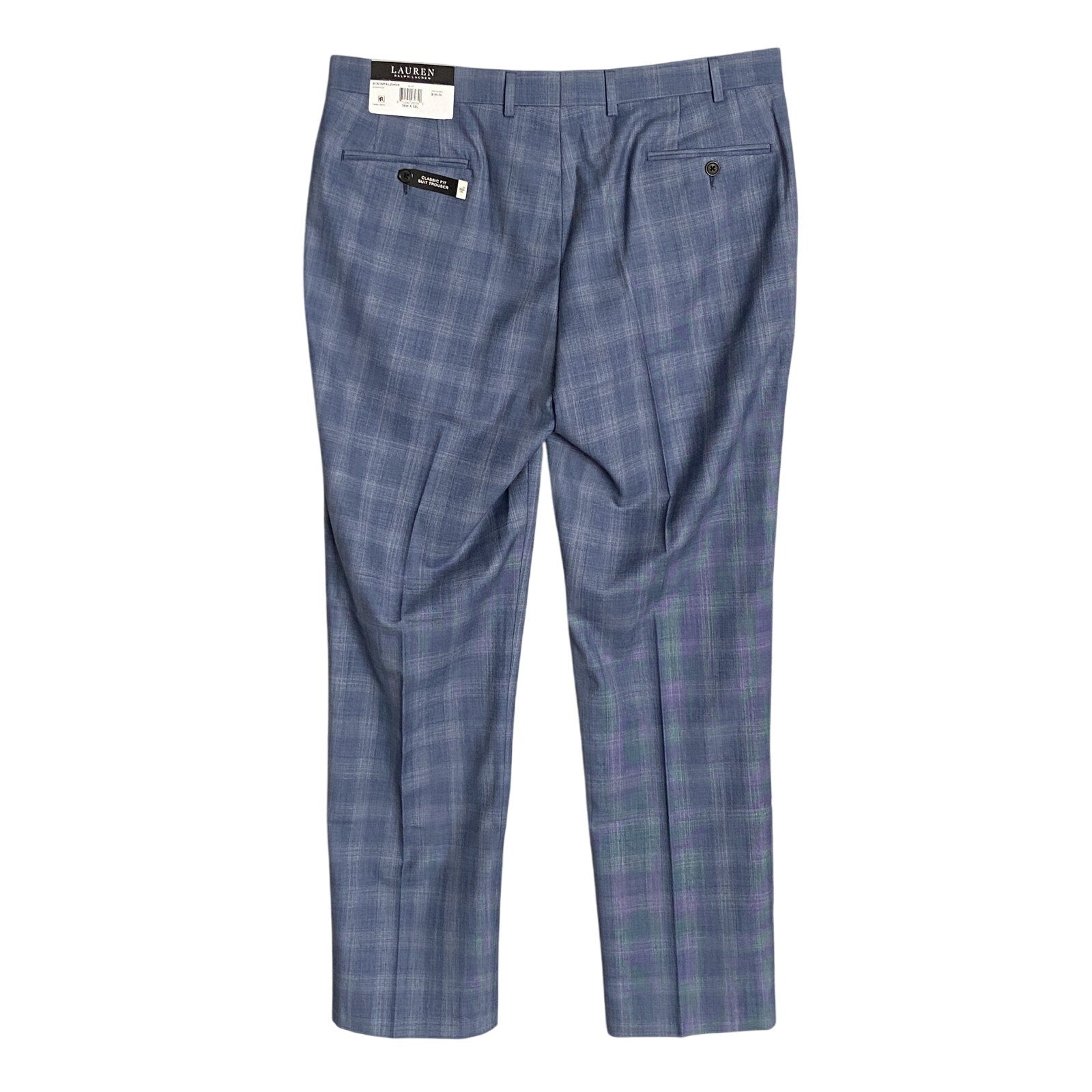 Ralph Lauren Dress Pant Men's 36x32 Ultraflex Trouser Classic Fit Blue Plaid
