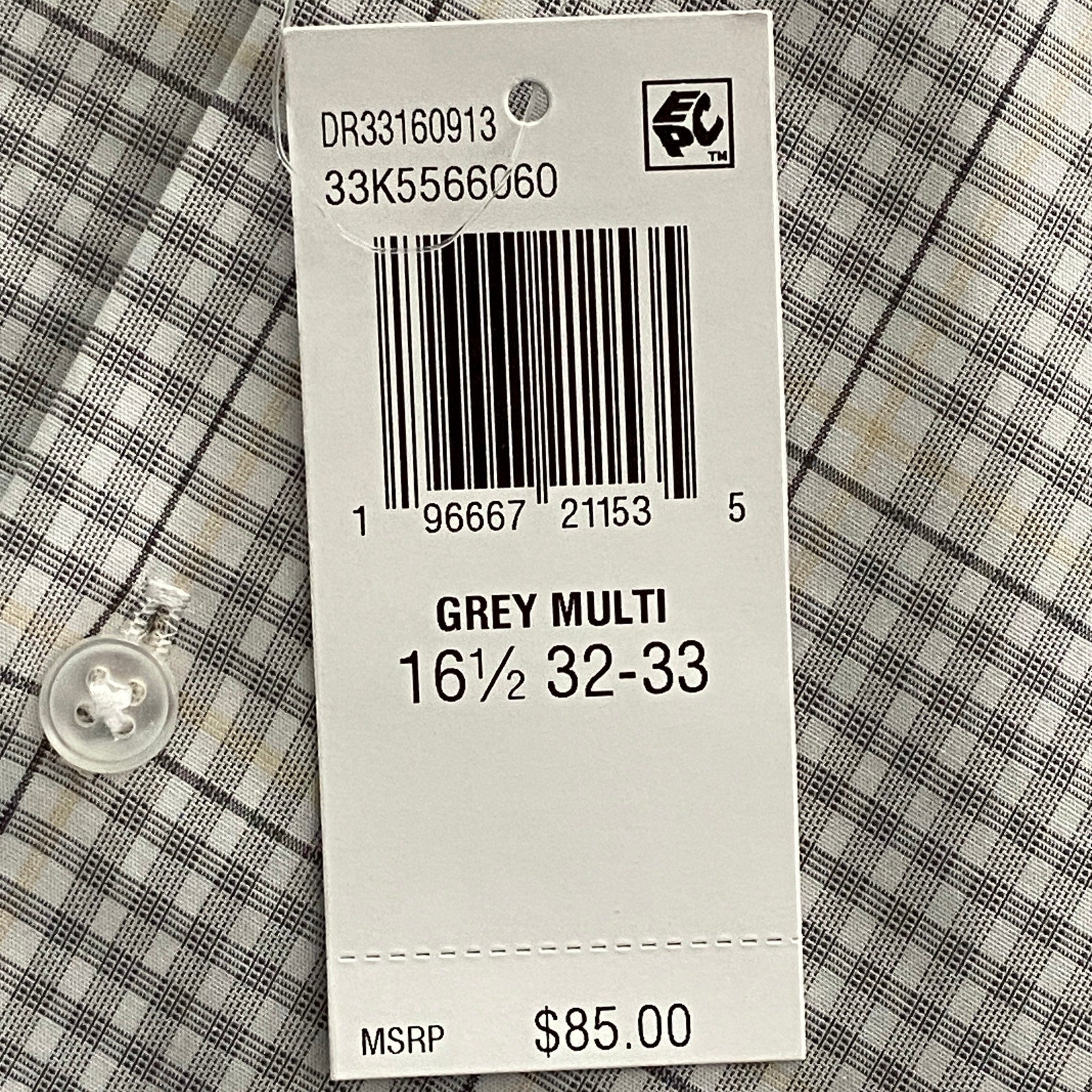 Calvin Klein Dress Shirt Men's Large Steel+ Regular Fit Stretch Grey Plaid