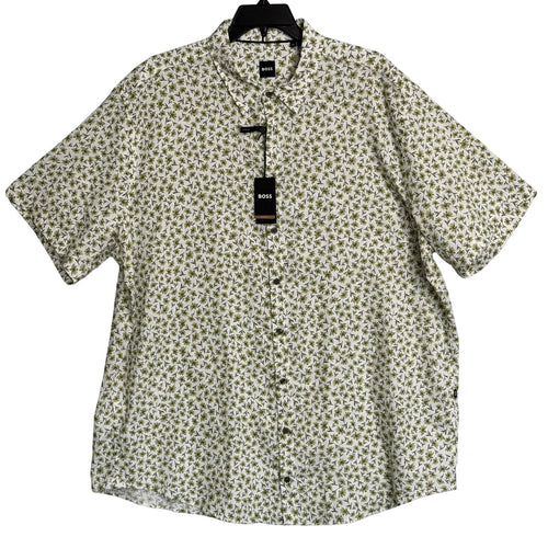 Boss Shirt Men's 4XL Big & Tall Short Slv Stretch Linen Shirt Green Floral