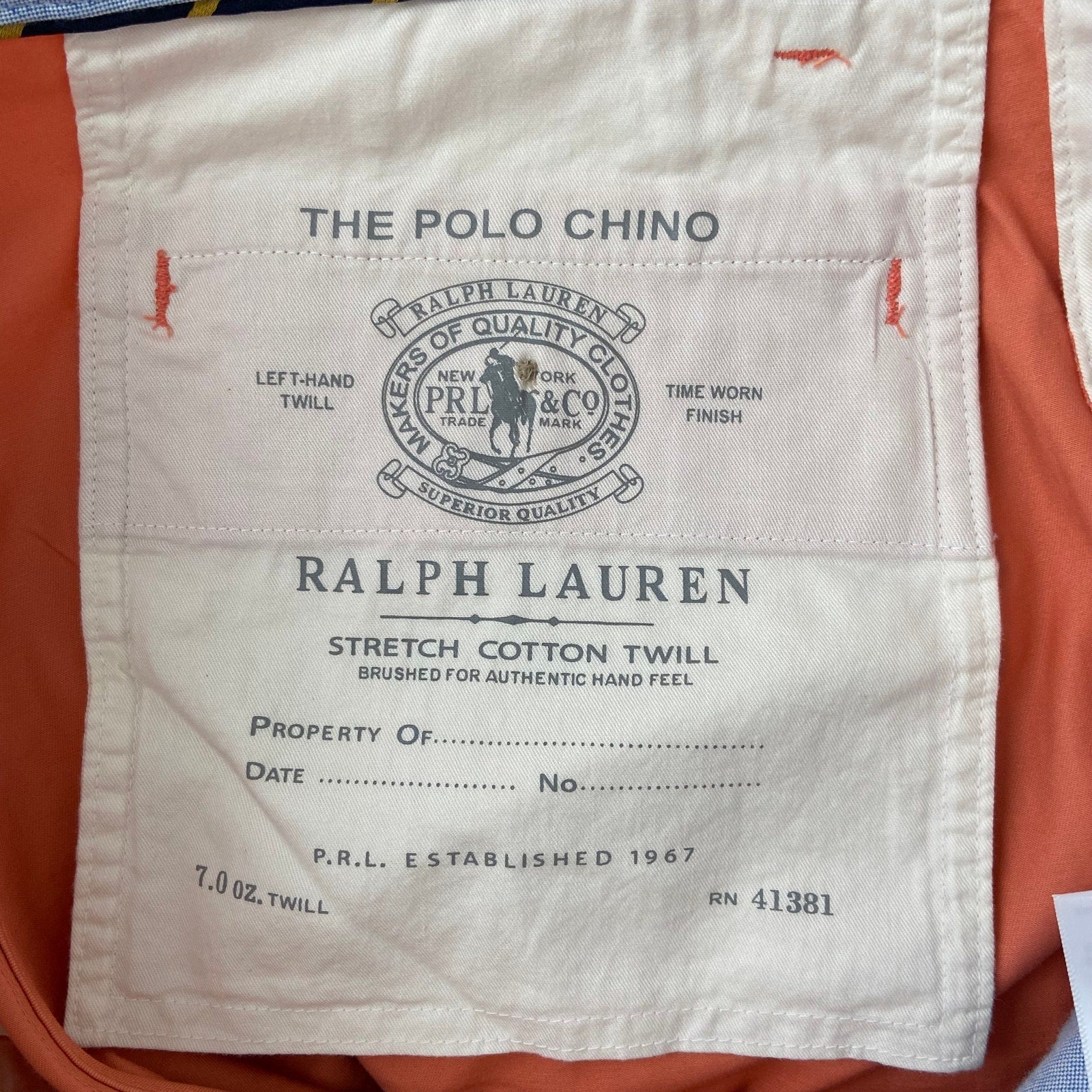 Polo Ralph Lauren Pants Men's 32x32 Slim Stretch Cotton Twill Chino Orange