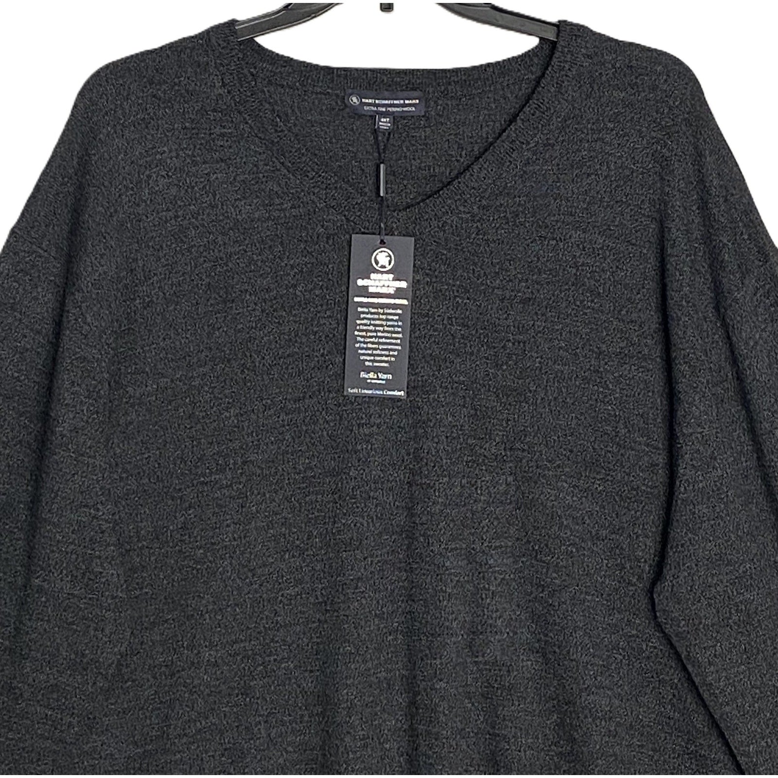 Hart Schaffner Marx Sweater Men's 3XB Big & Tall V-Neck Merino Wool Charcoal