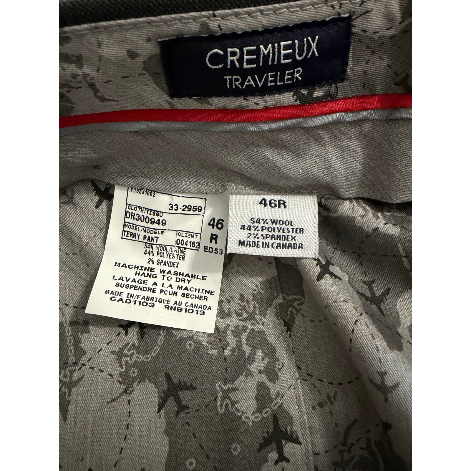Daniel Cremieux Dress Pant Men's 46R Traveler Raw Hem Comfort Waist Charcoal
