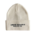Armani Exchange Milano / New York Knit Beanie One Size Folded Cuff White