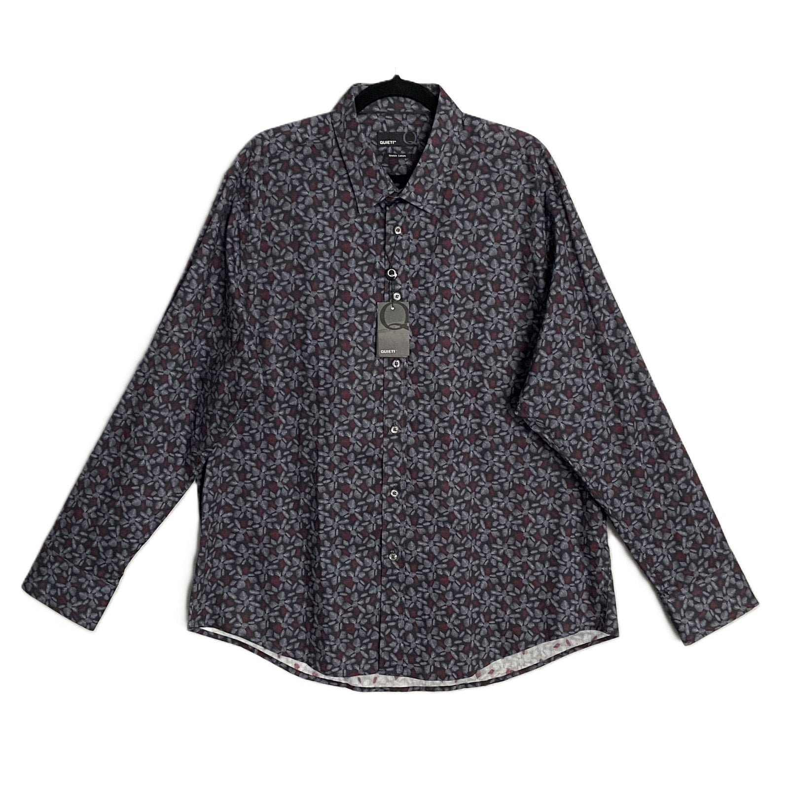 Quieti Button-Up Shirt Men's XXL Long Sleeve Stretch Cotton Black Red Floral