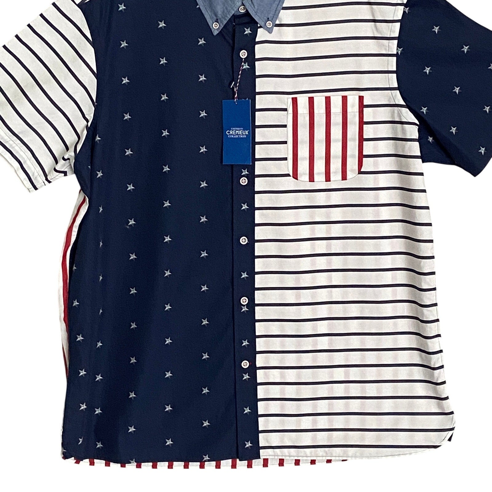 Daniel Cremieux 38 Shirt Men's XL American Flag Short Sleeve Shirt Cotton