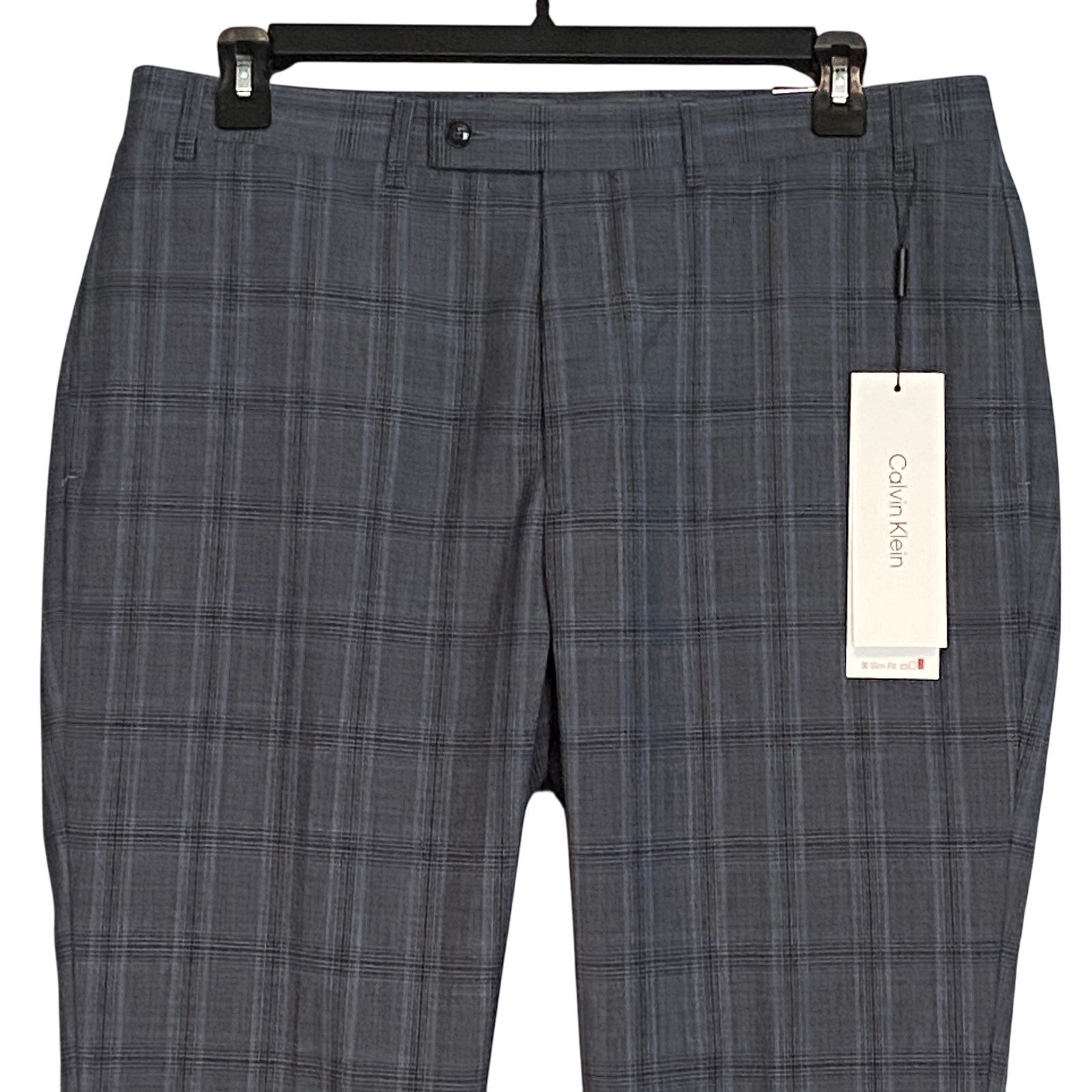 Calvin Klein Suit Pants Men's 38"x32" Slim Fit Wool Blend Grey & Blue Plaid