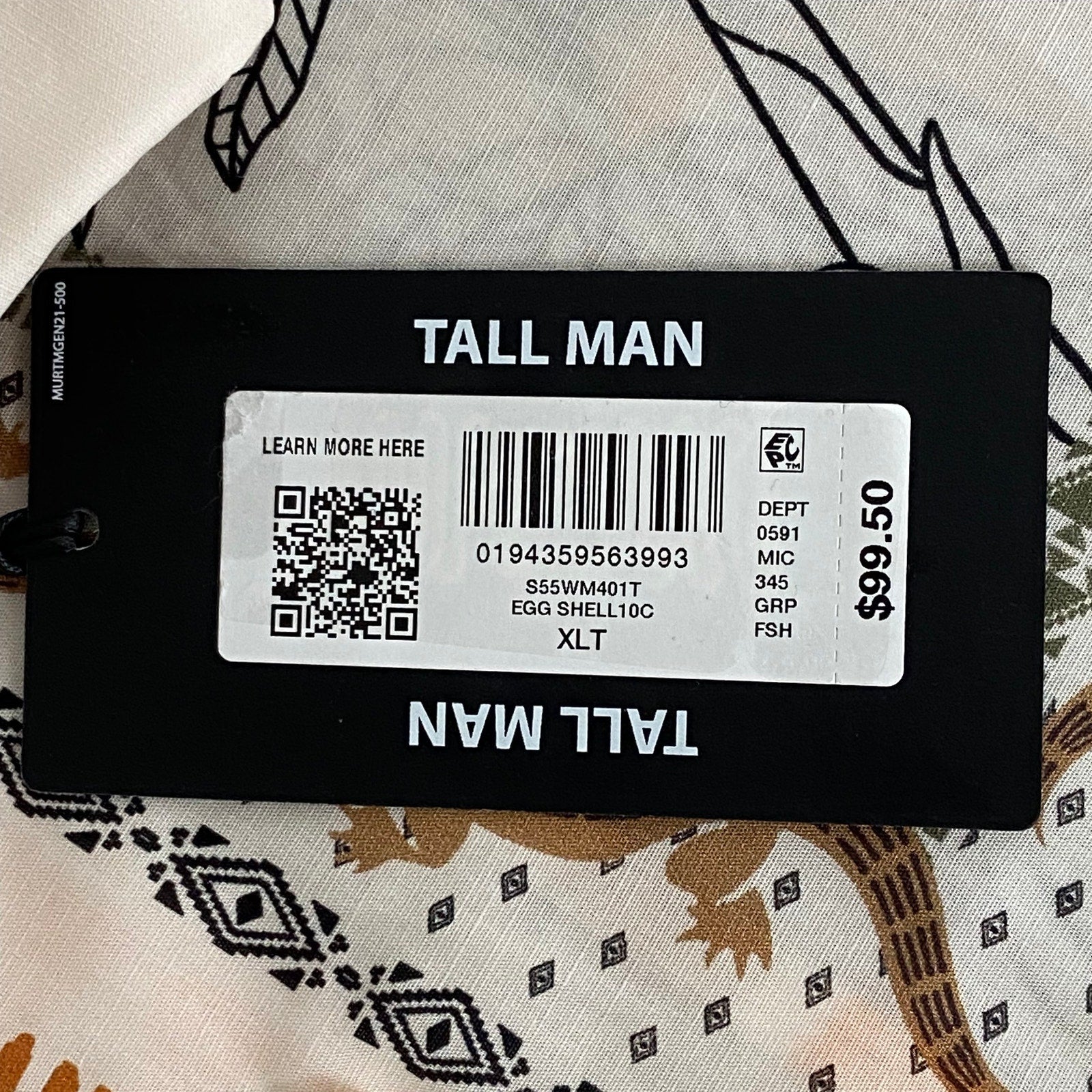 Murano Camp Shirt Men's XLT Big & Tall Bandana Print Linen Blend Egg Shell