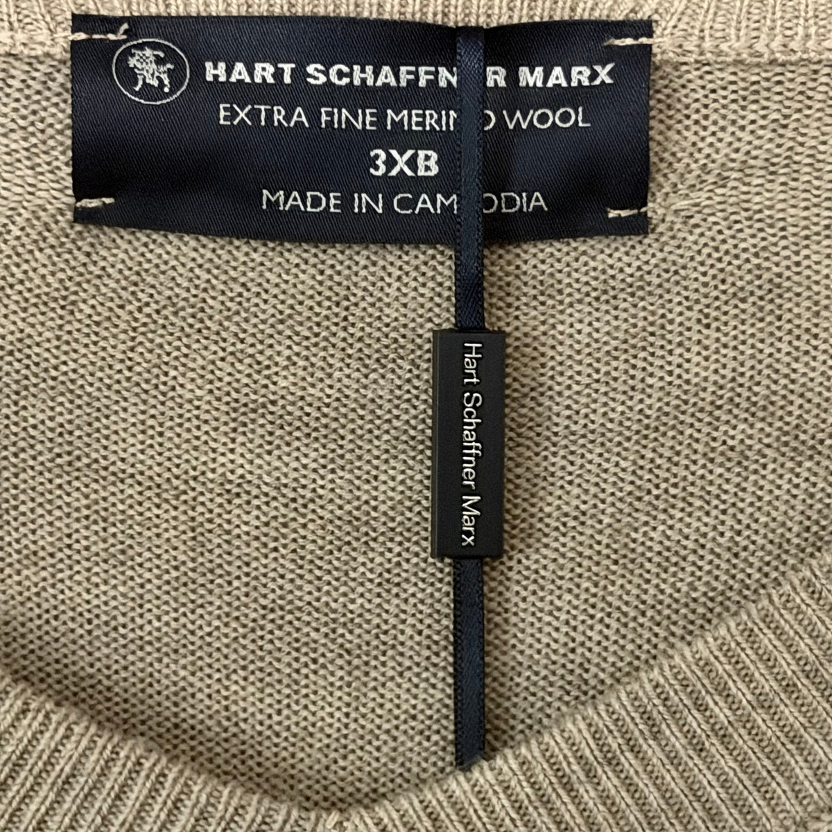 Hart Schaffner Marx Sweater Men's 3XB Big & Tall V-Neck Merino Wool Oatmeal