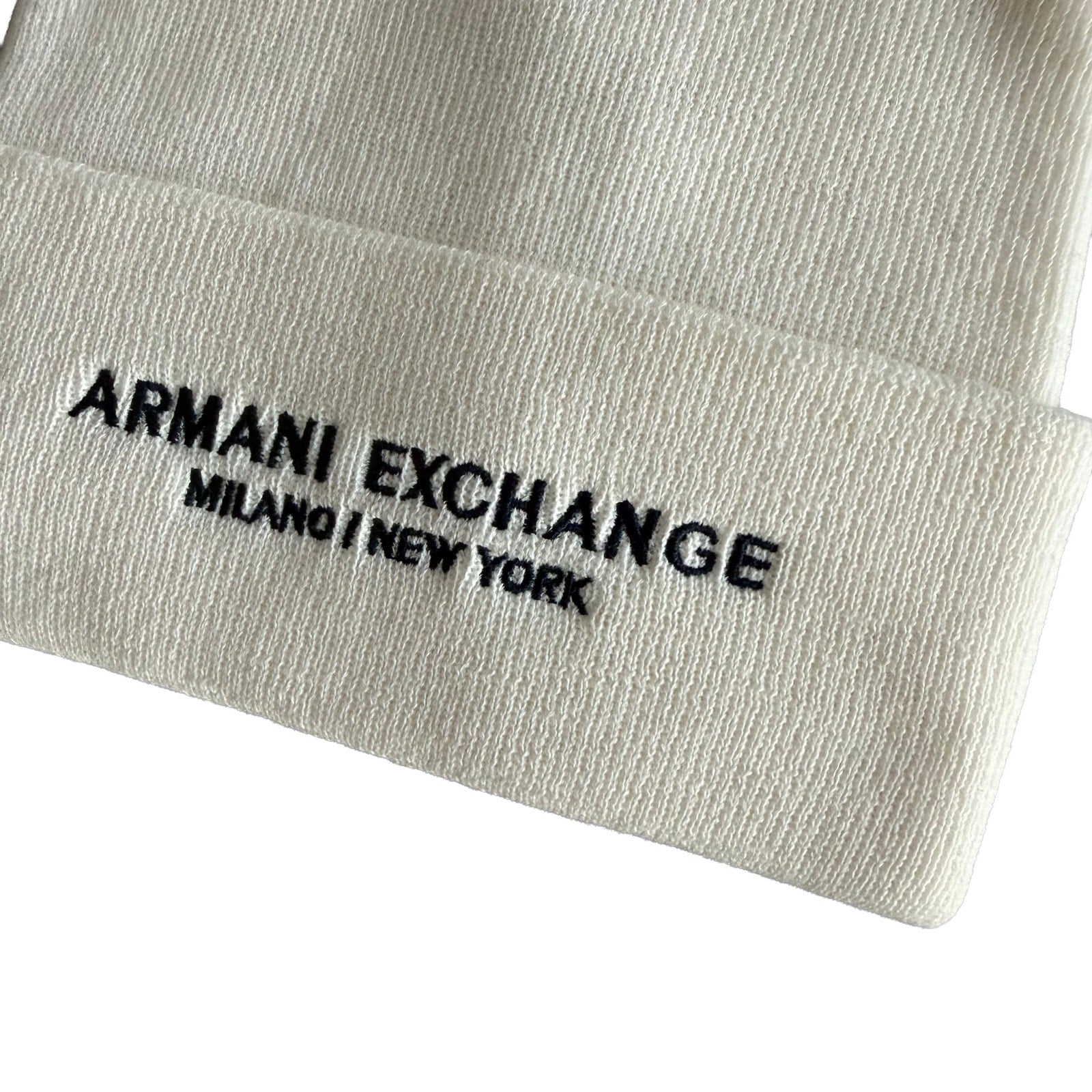 Armani Exchange Milano / New York Knit Beanie One Size Folded Cuff White