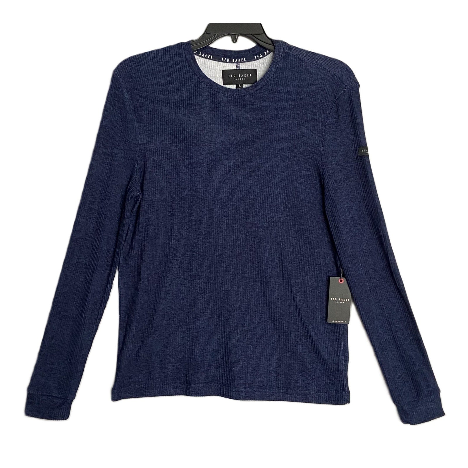 Ted Baker London T-Shirt Men's Small Ribbed Crew Neck Long Slv Navy Heather