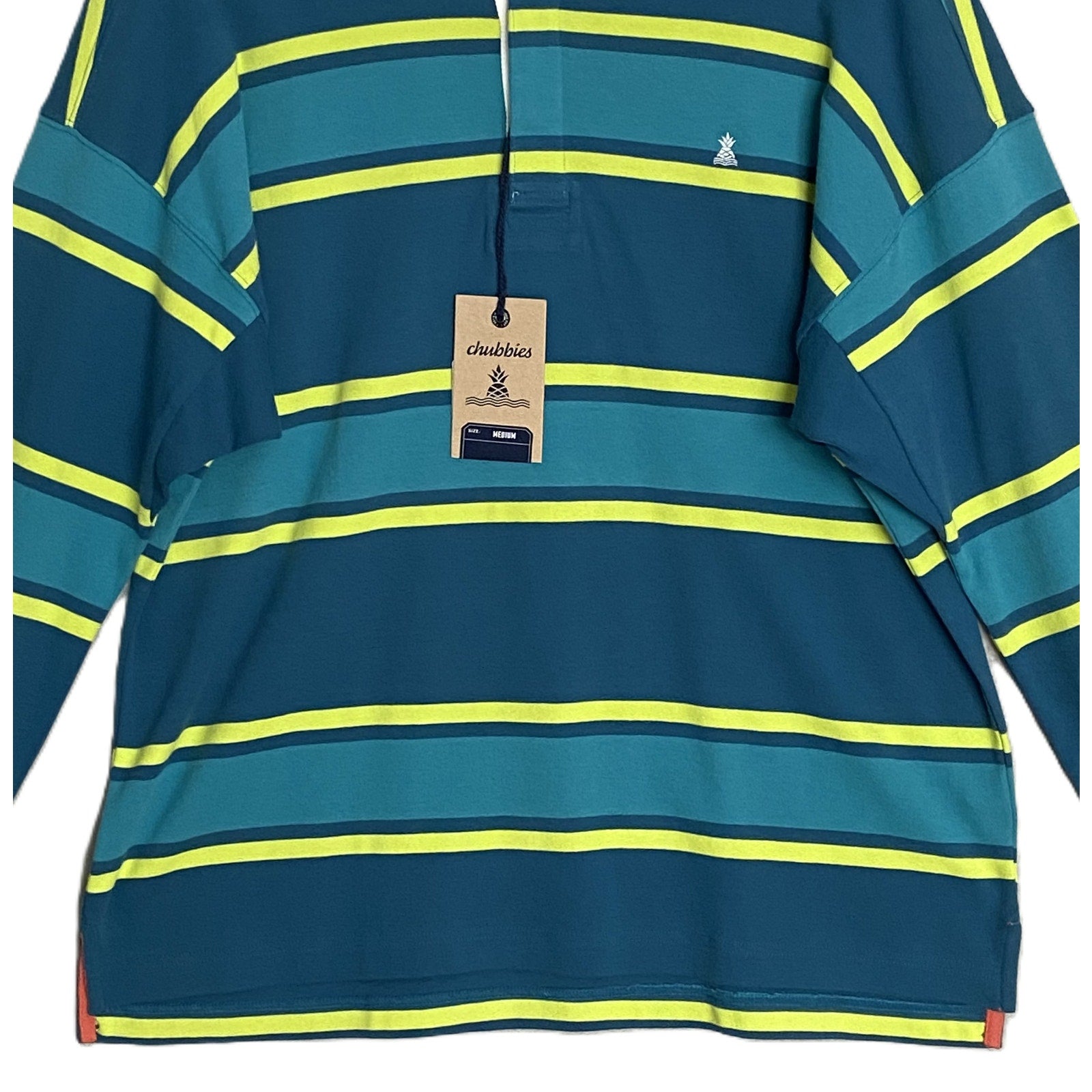 Chubbies Rugby Shirt Men's Medium Long Sleeve Cotton Green Stripe