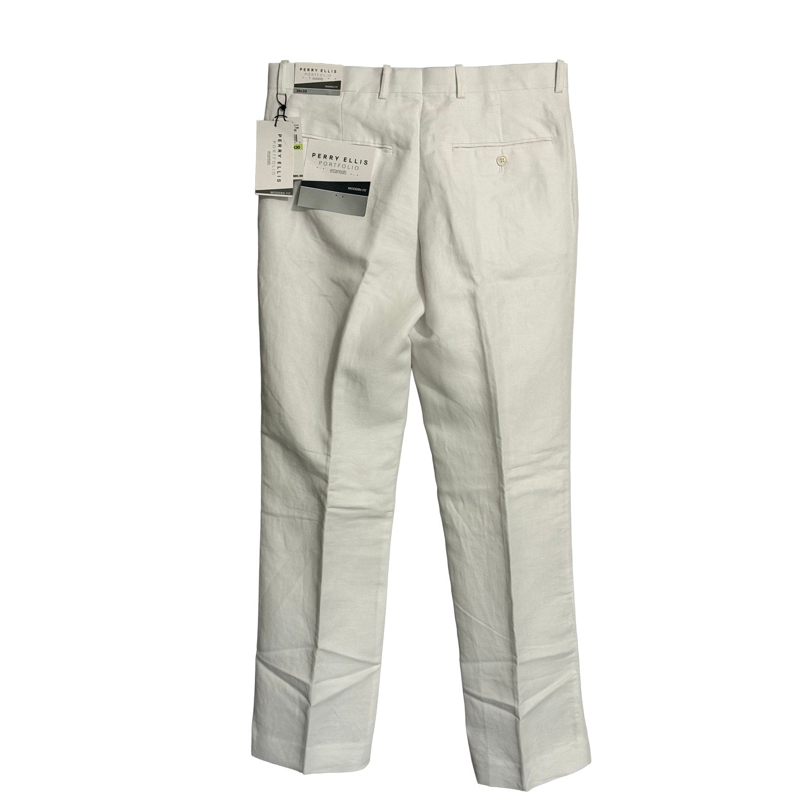 Perry Ellis Portfolio Pants Men's 30"x30" Modern Fit Linen Blend Solid White
