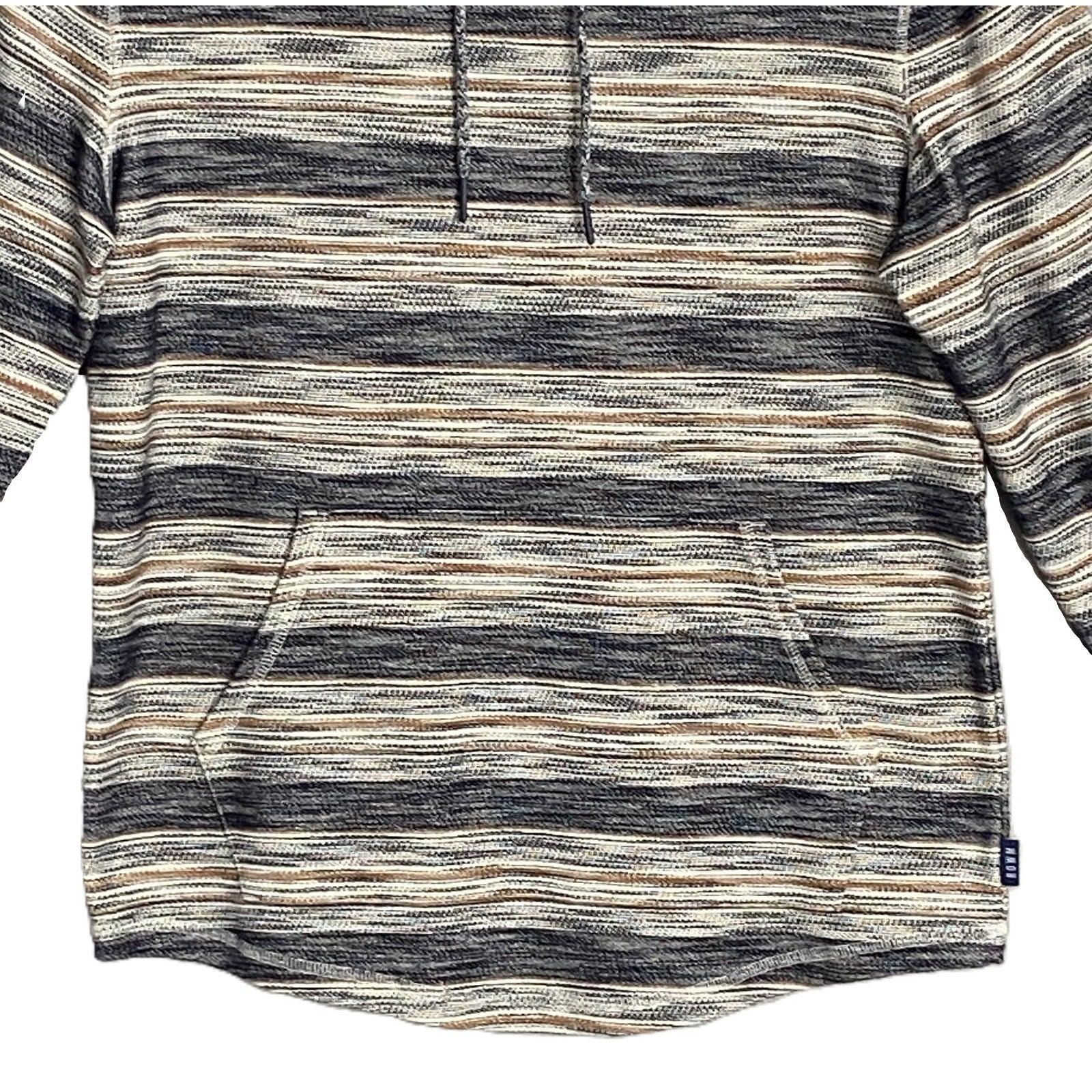 Rowm Long Sleeve Hoodie Men's Small Gray Brown Stripe Cotton