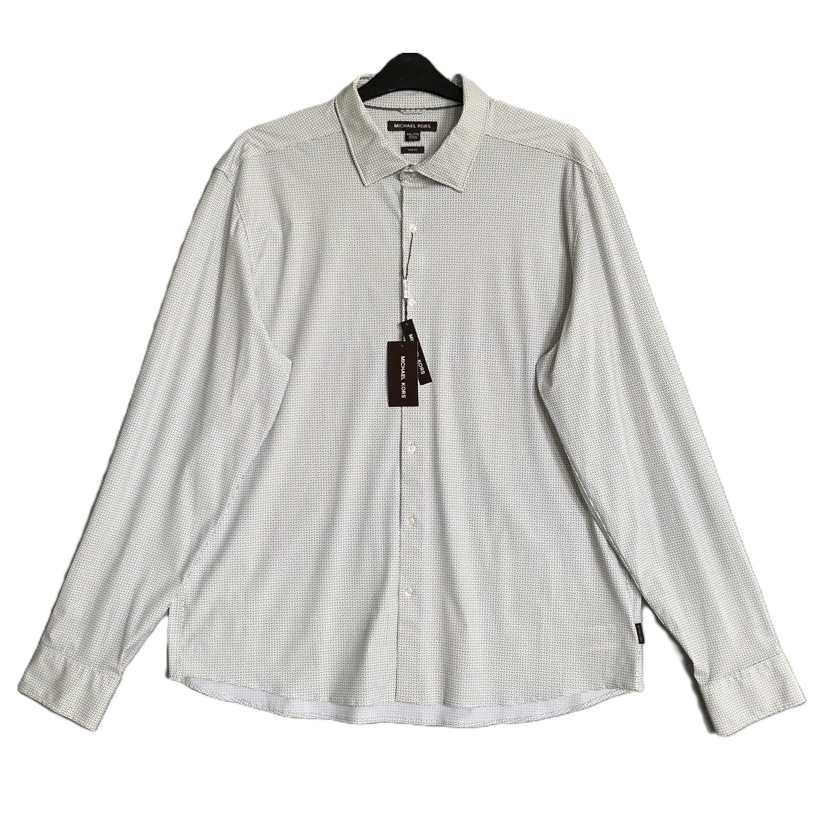 Michael Kors Dress Shirt Men's XXL Slim Fit Long Sleeve Stretch White Geo