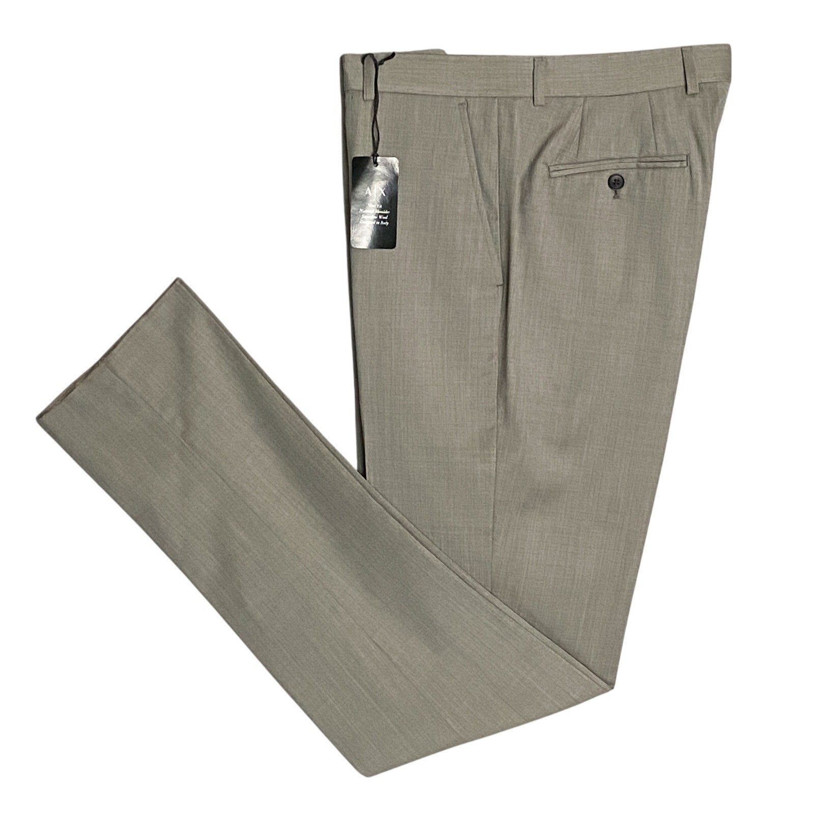 Armani Exchange Dress Pant Men's 32W Flat Front Raw Hem Stretch Wool Taupe