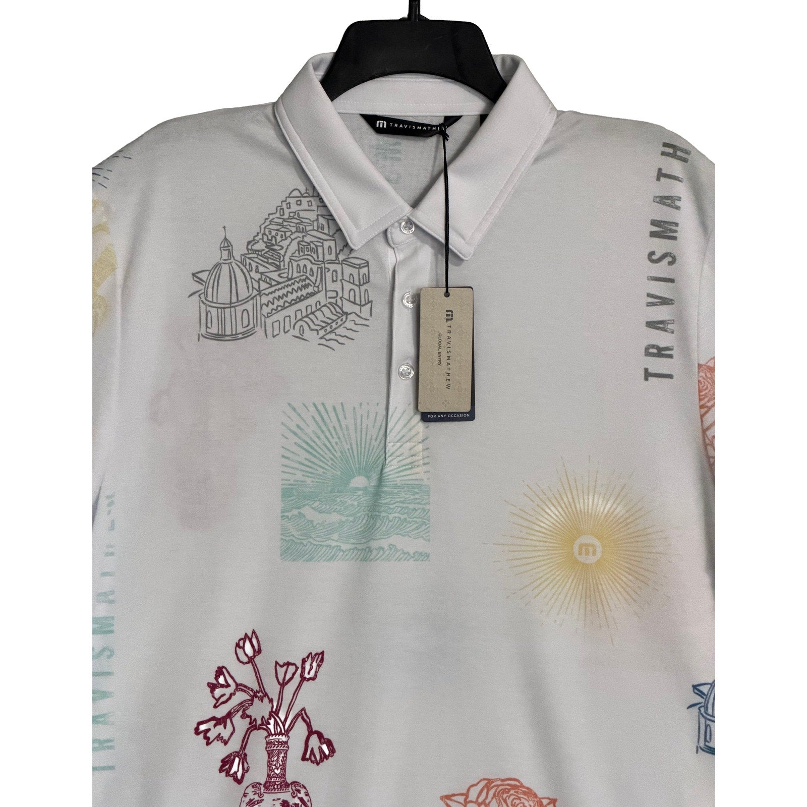 Travis Mathew Shirt Men's Large "Passport Polo" Lightweight Stretch White