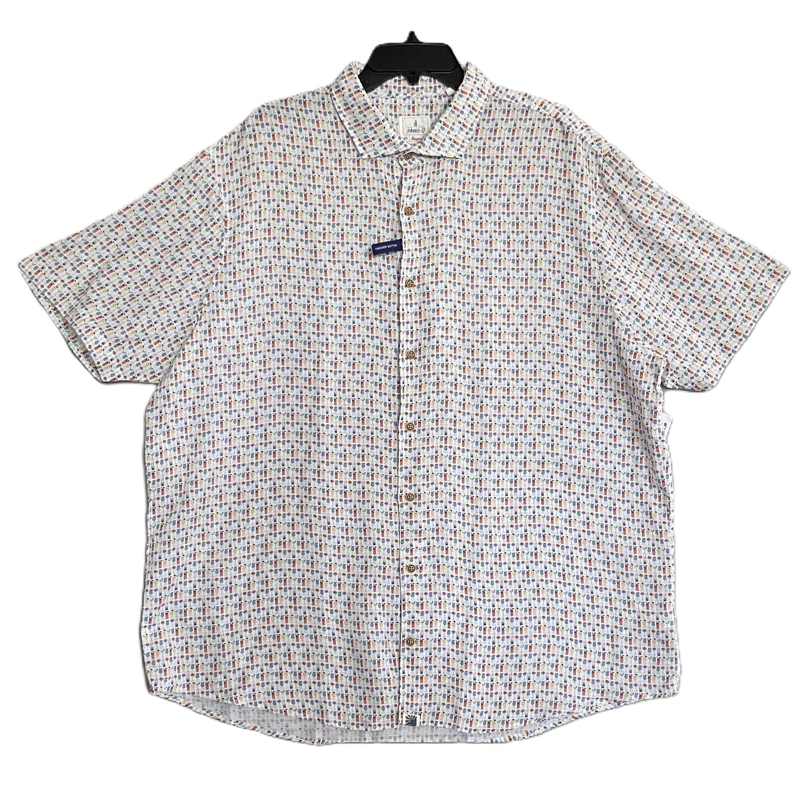 Johnnie-O Casual Shirt Men's XXL Short Slv Linen Blend White Cocktail Print
