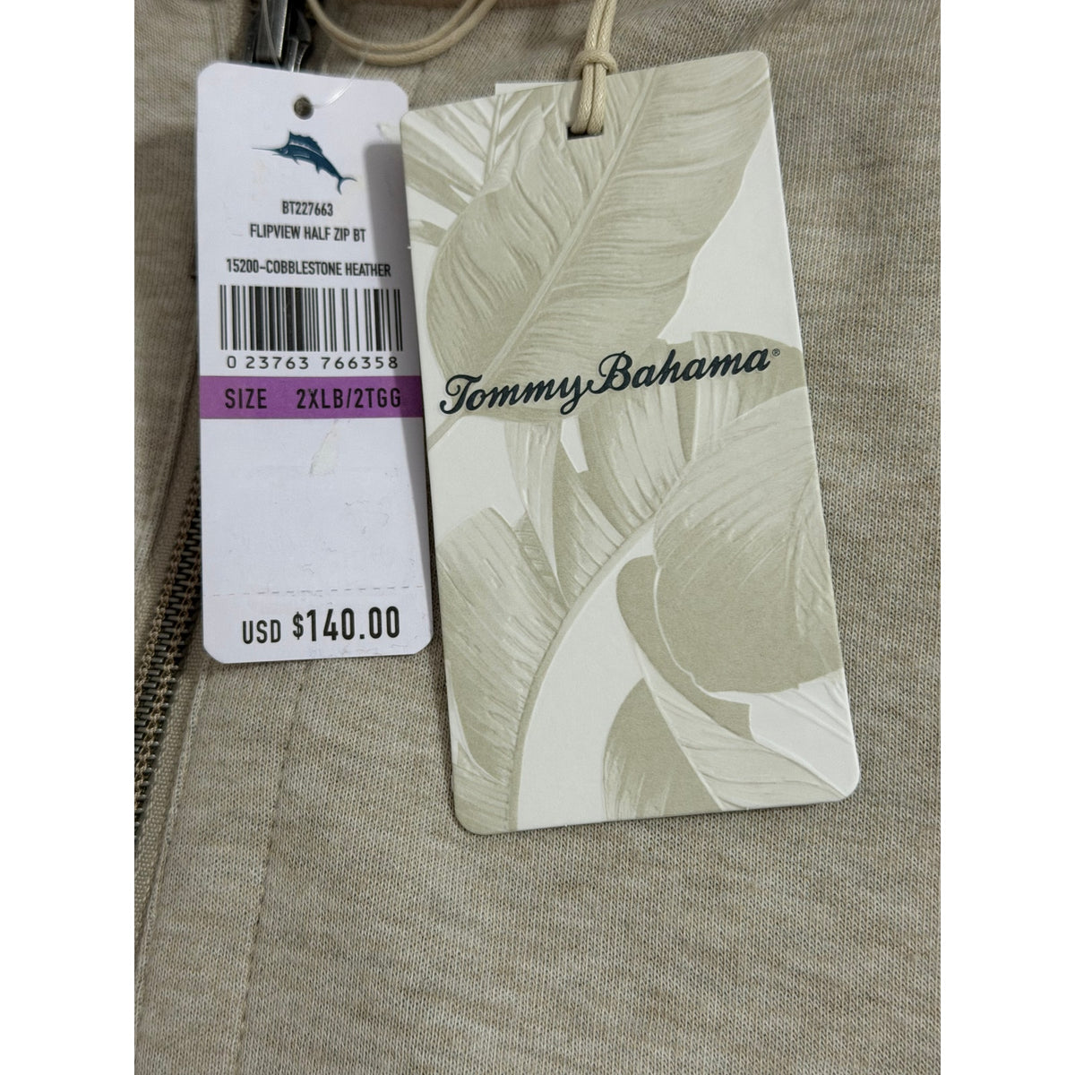 Tommy Bahama Half-Zip Men's 2XLB "Flipview Half Zip" Sweatshirt Cobblestone