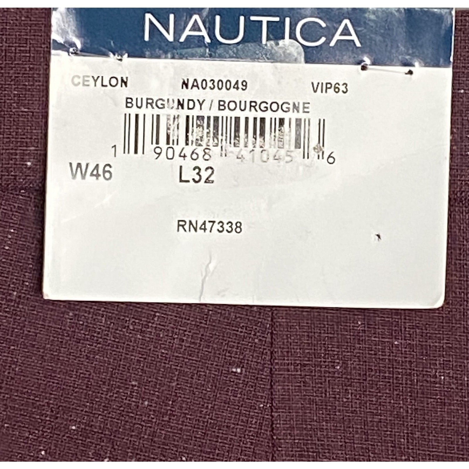 Nautica Ceylon Dress Pant Men's 46x32 Flat Front Active Stretch Burgundy