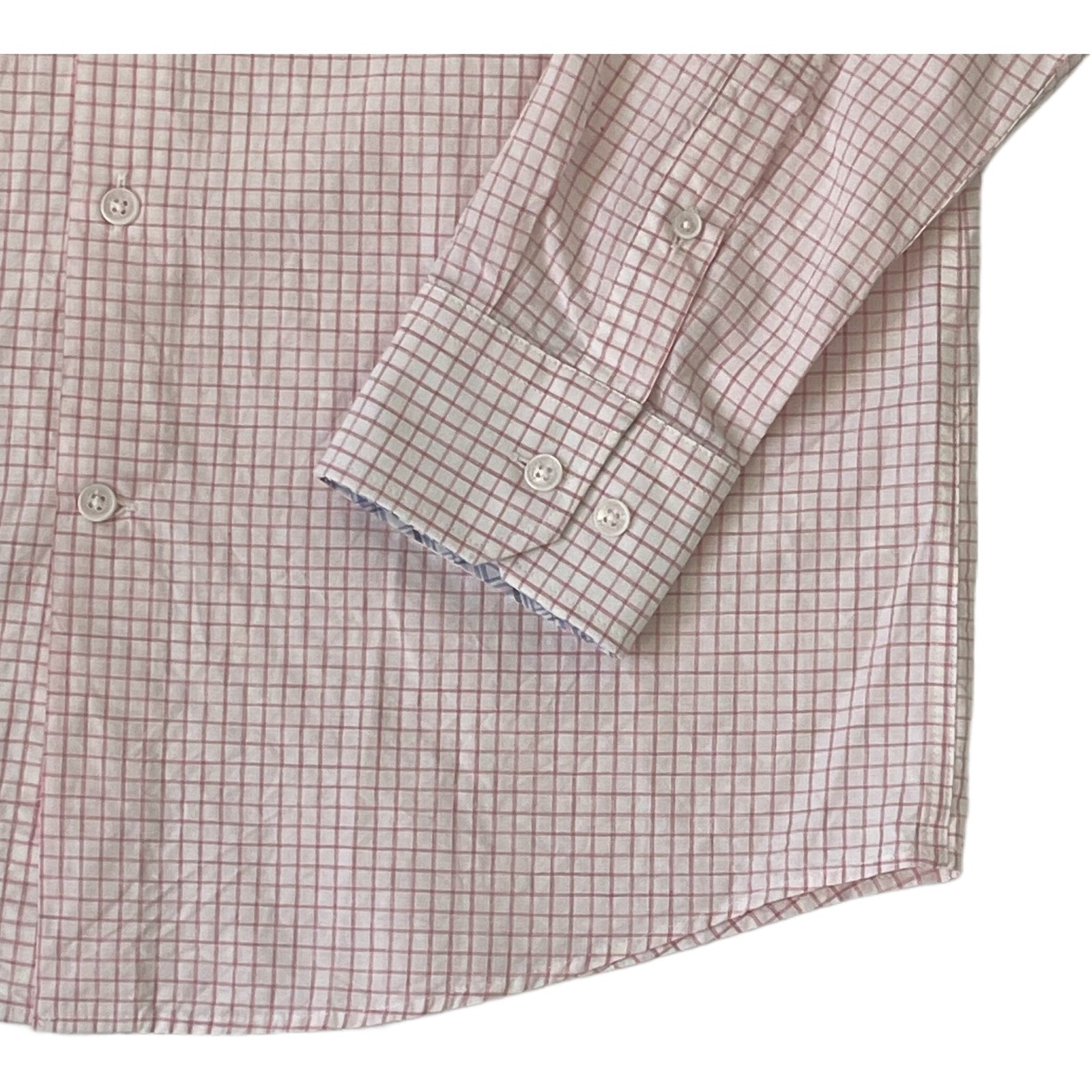 Johnston & Murphy Shirt Men's Small Button-Up Shirt Linen Blend Pink Check