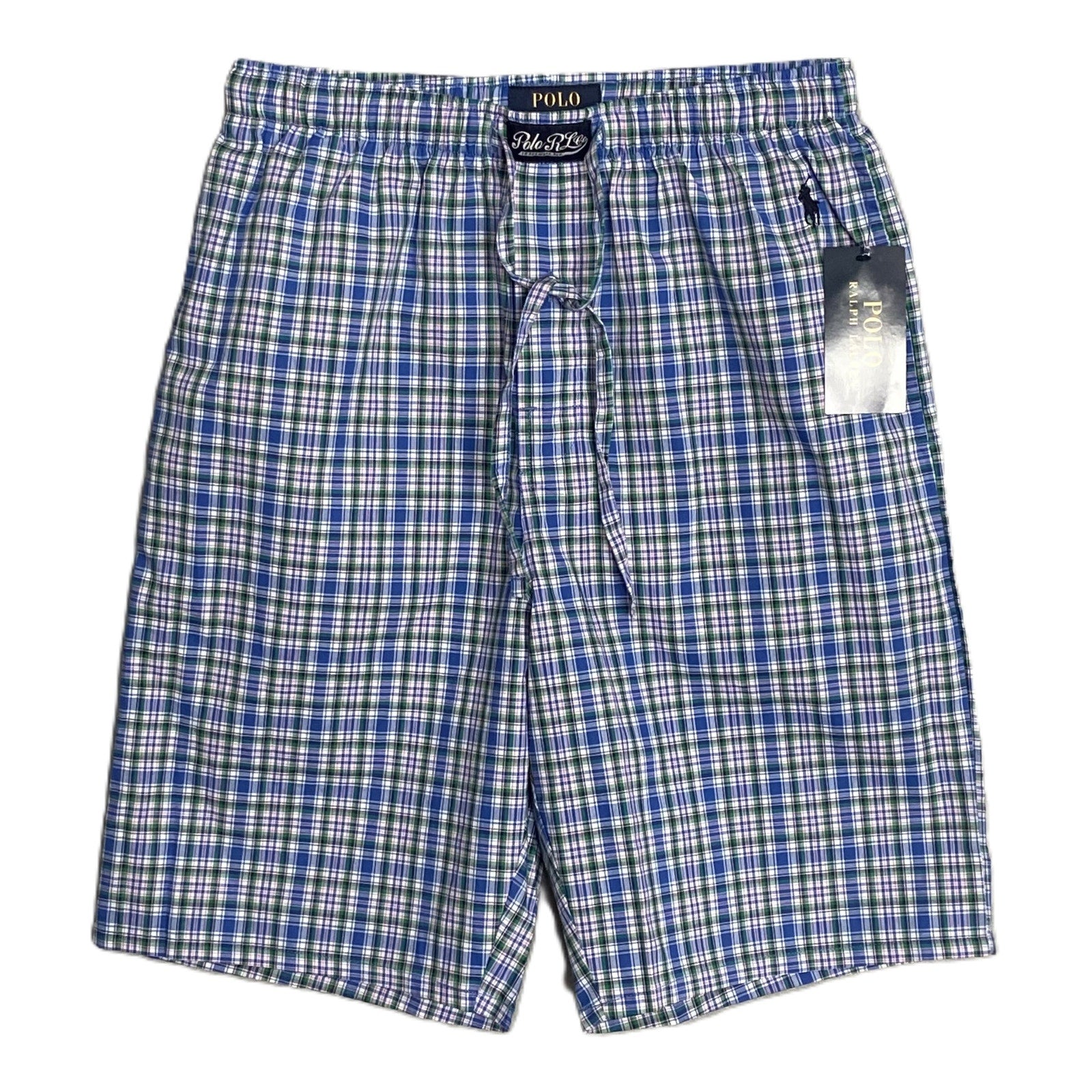Polo Ralph Lauren Sleepwear Shorts Men's Small Blue Plaid Drawstring Waist